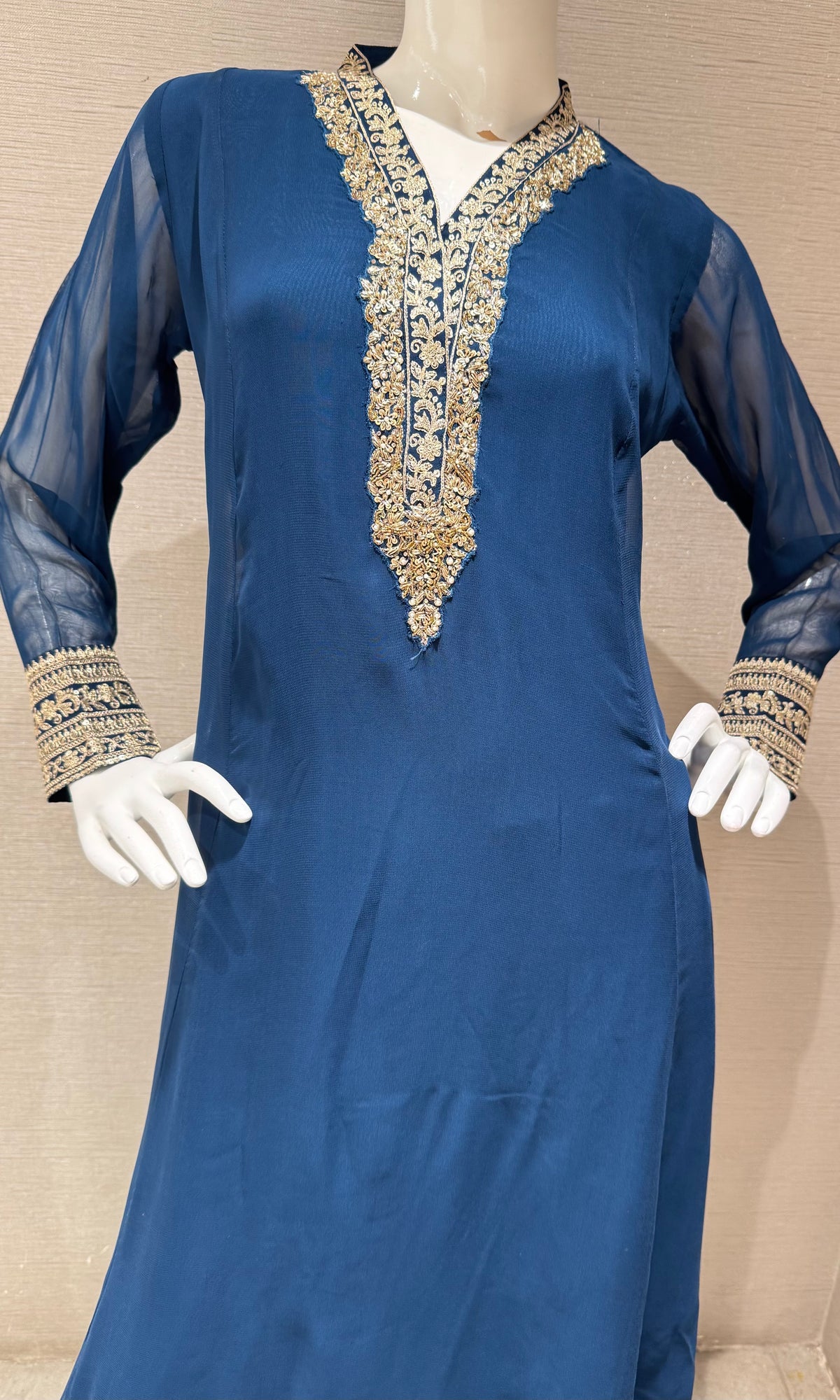 Peacock Blue Embroidered Salwar Silk Kurta Set with Dupatta