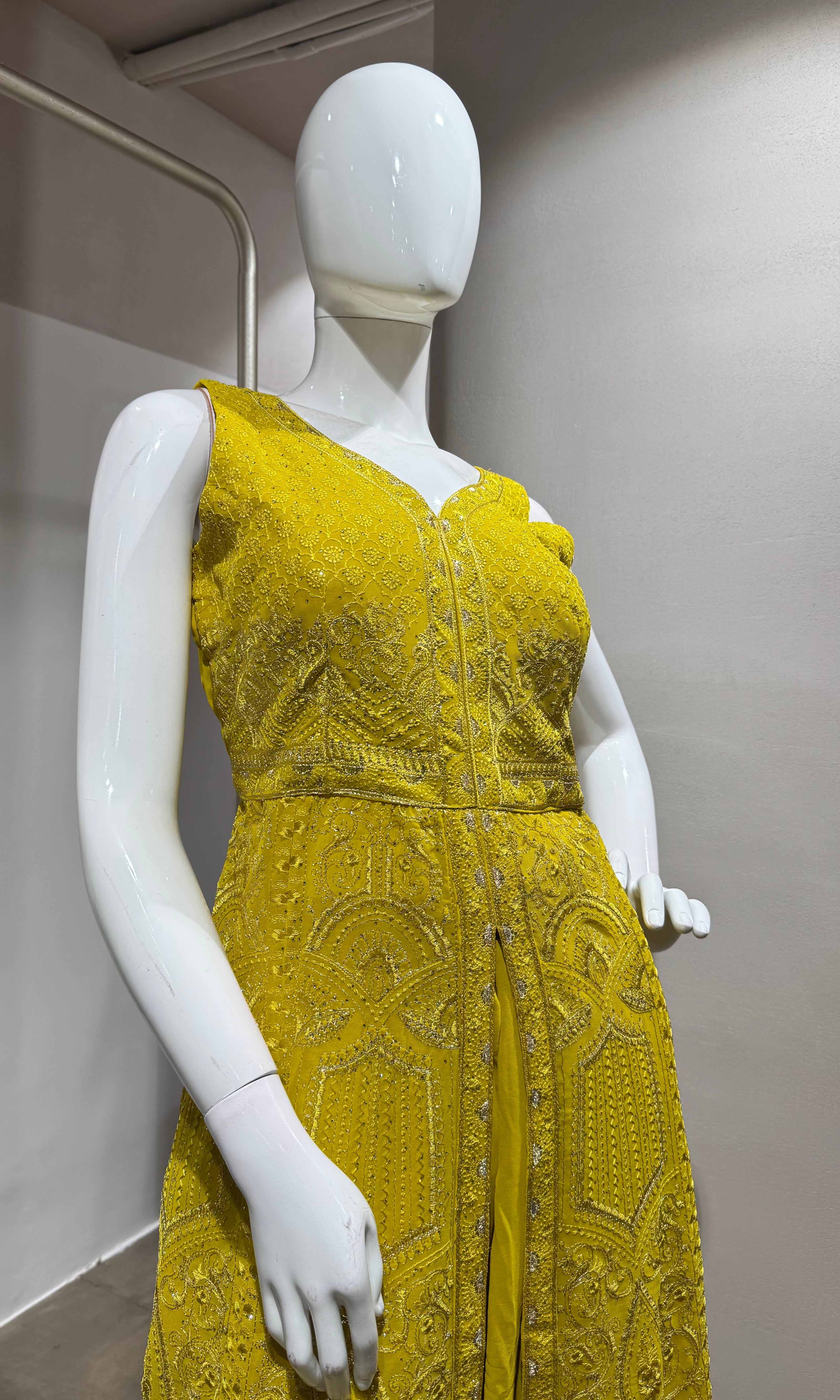 MUSTARD FRONT SLIT ANARKALI PALAZZO SET