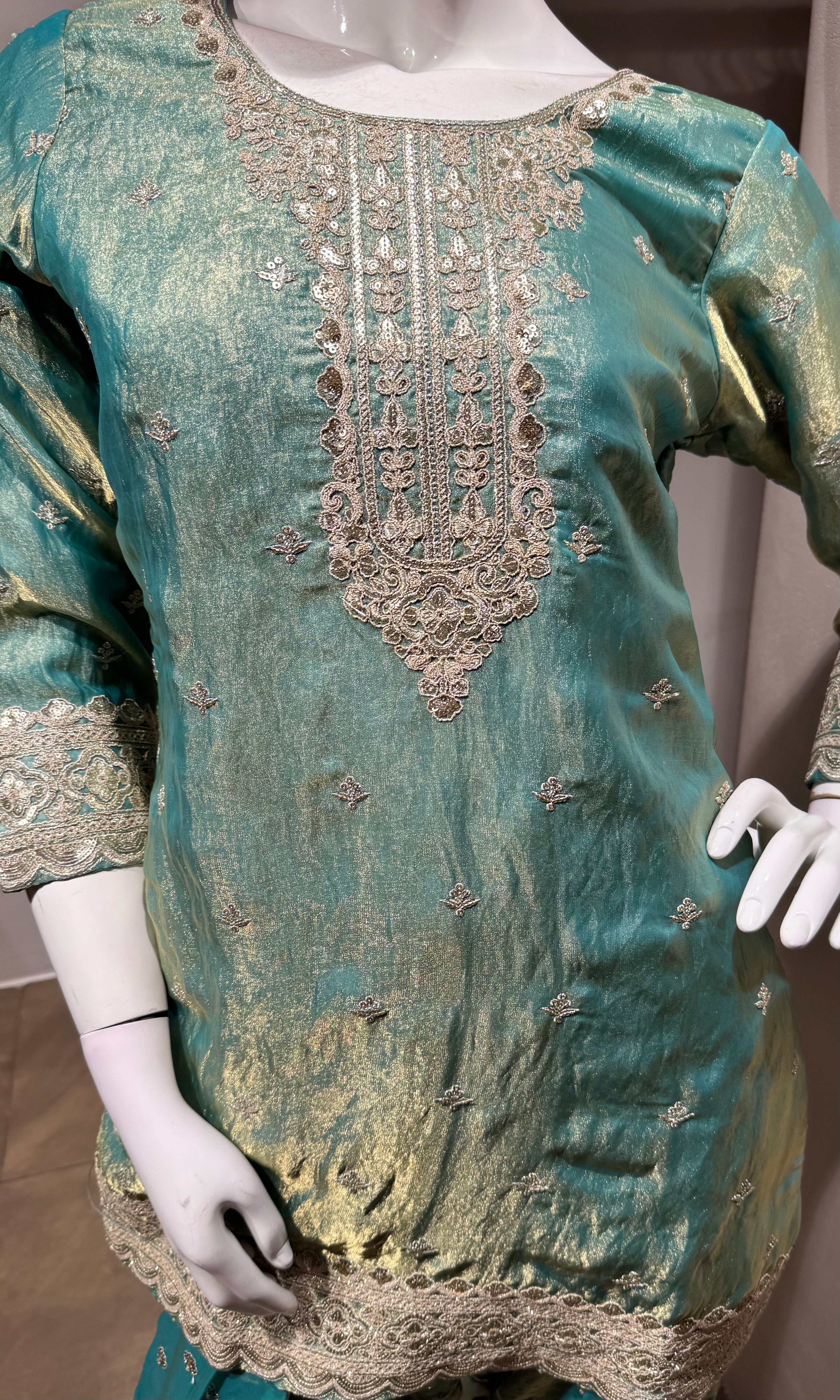 GREEN Shimmer Tissue Sharara Set