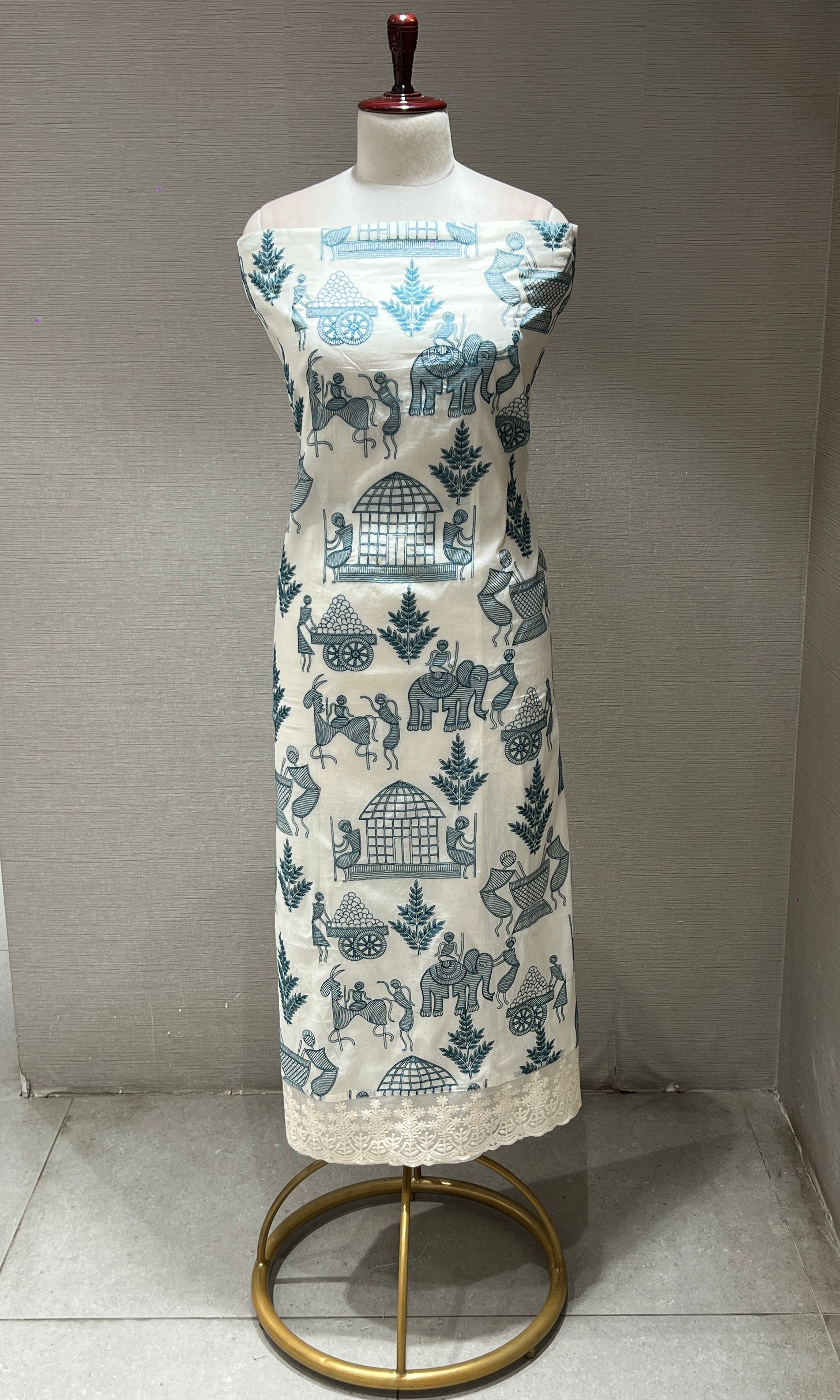 Blue Pottery Print dress material