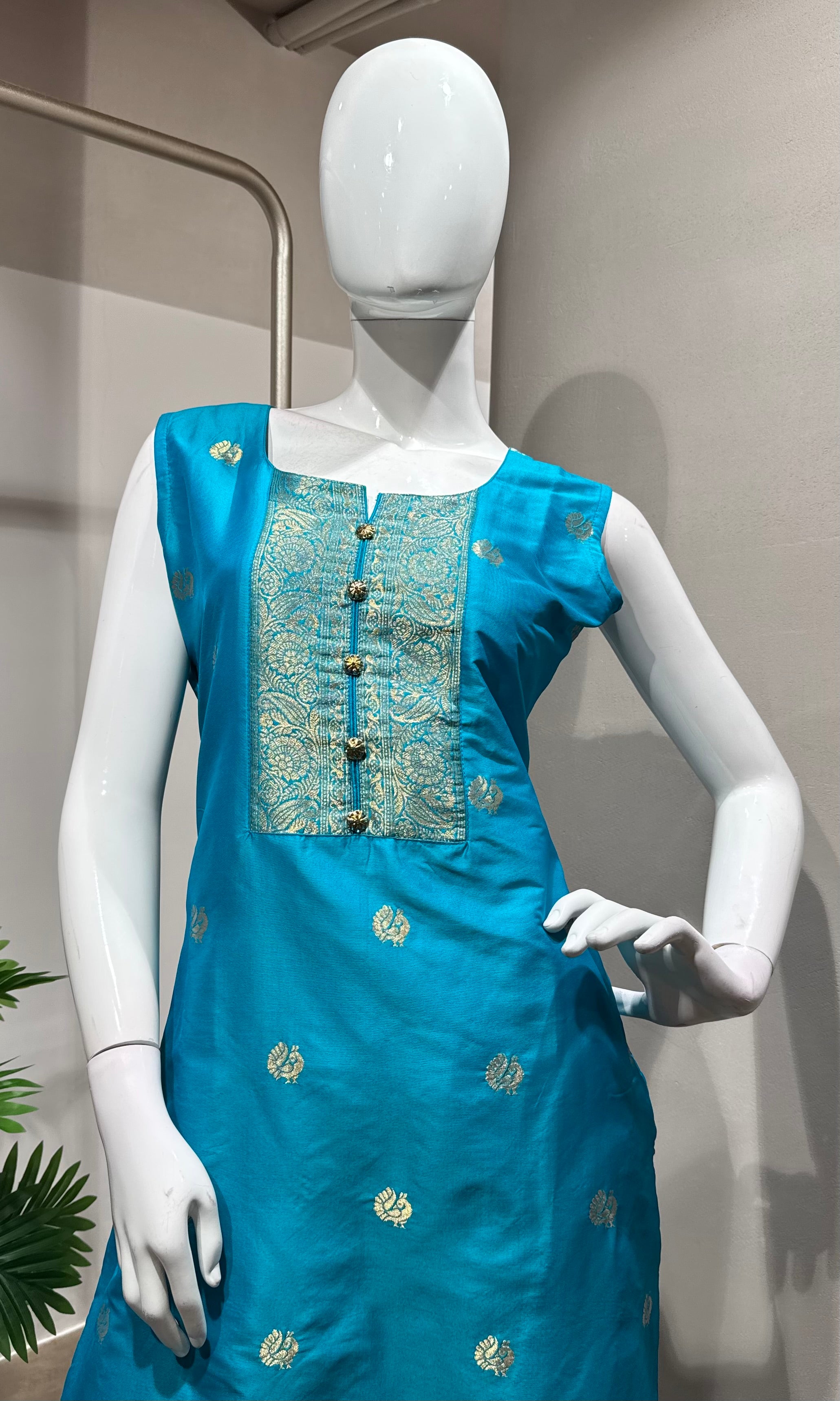 Rama Blue Embroidered Kurta with Dupatta