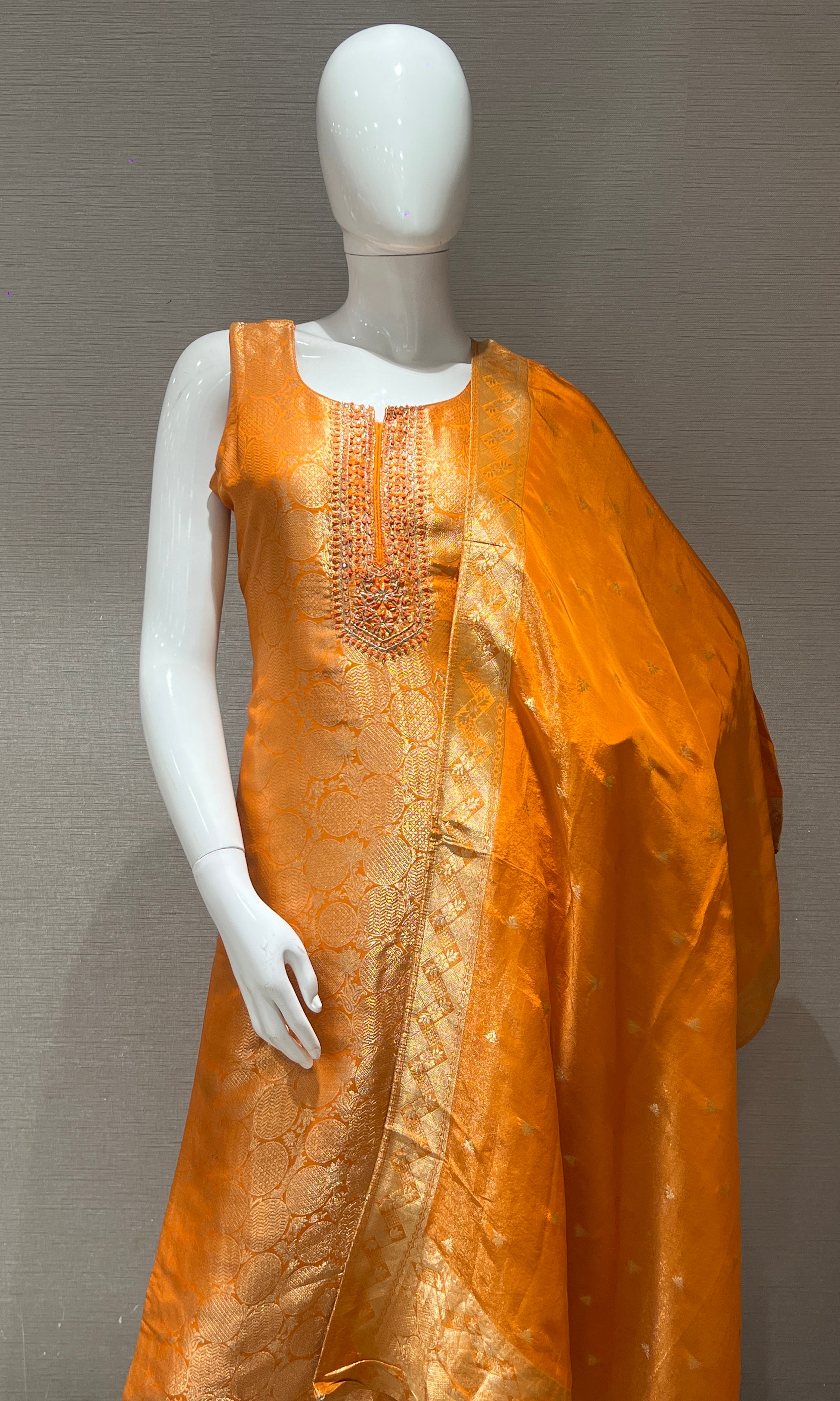 Orange and gold Embellished kurta set