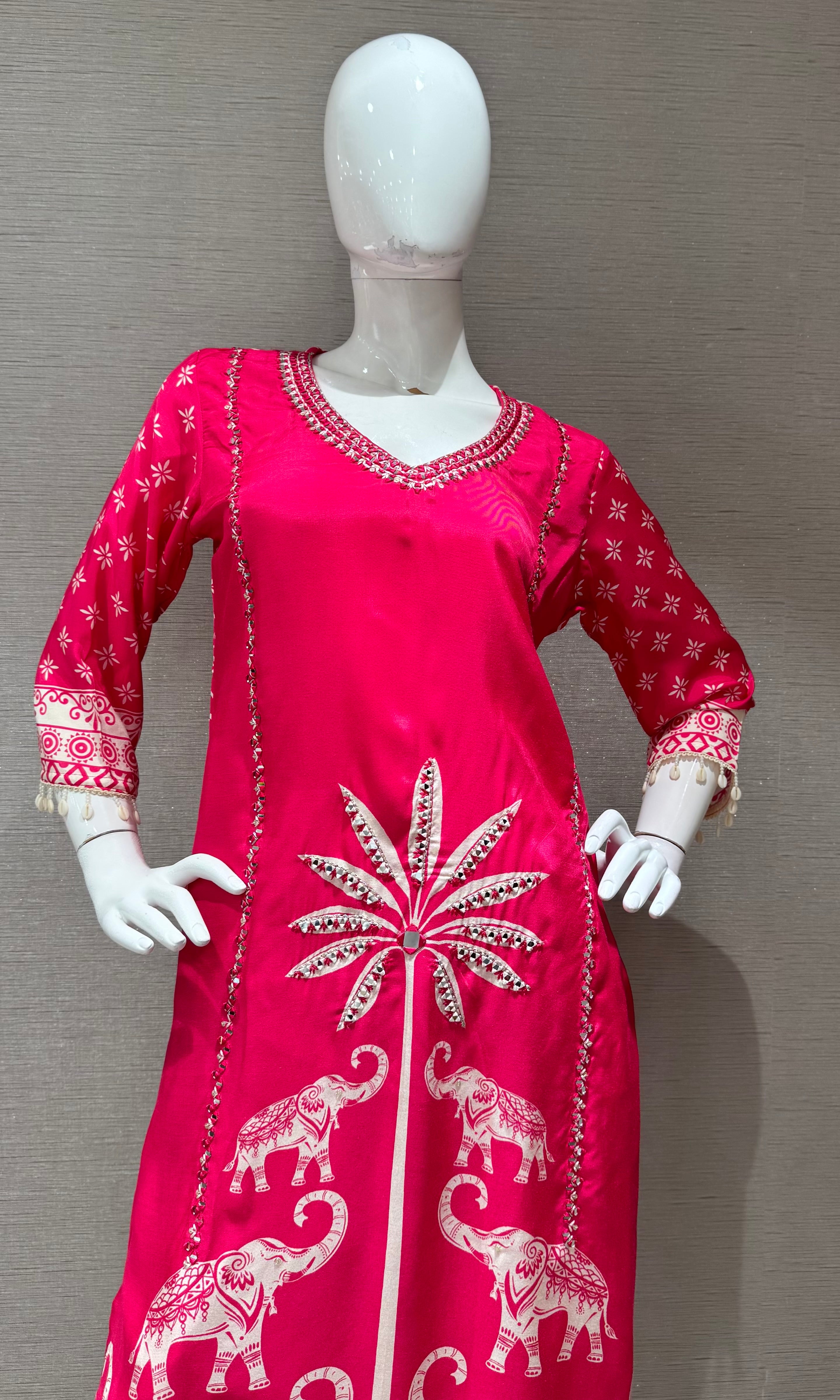 Rani Silk Elephant Motif Kurta Set