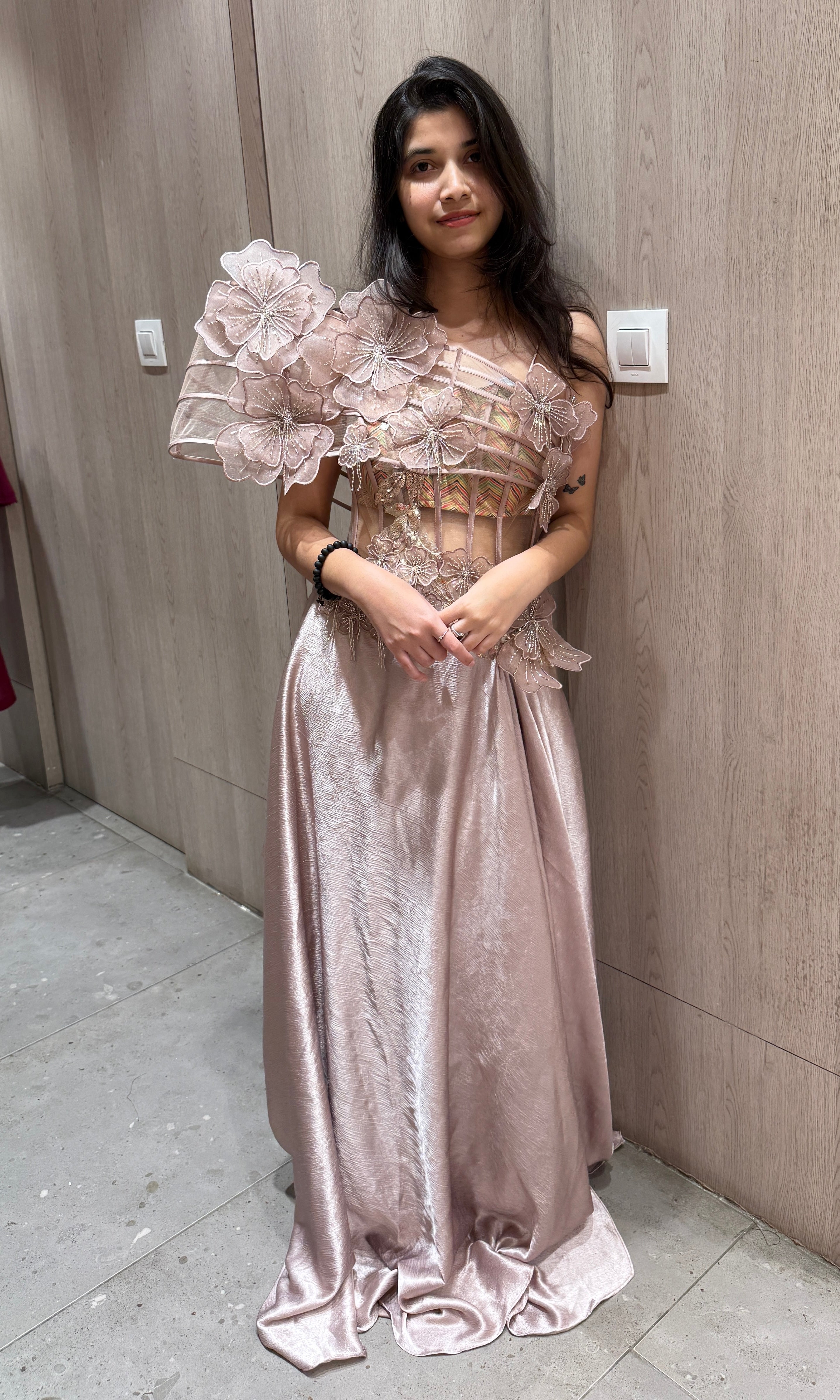 Mowe Gold Floral Applique Gown