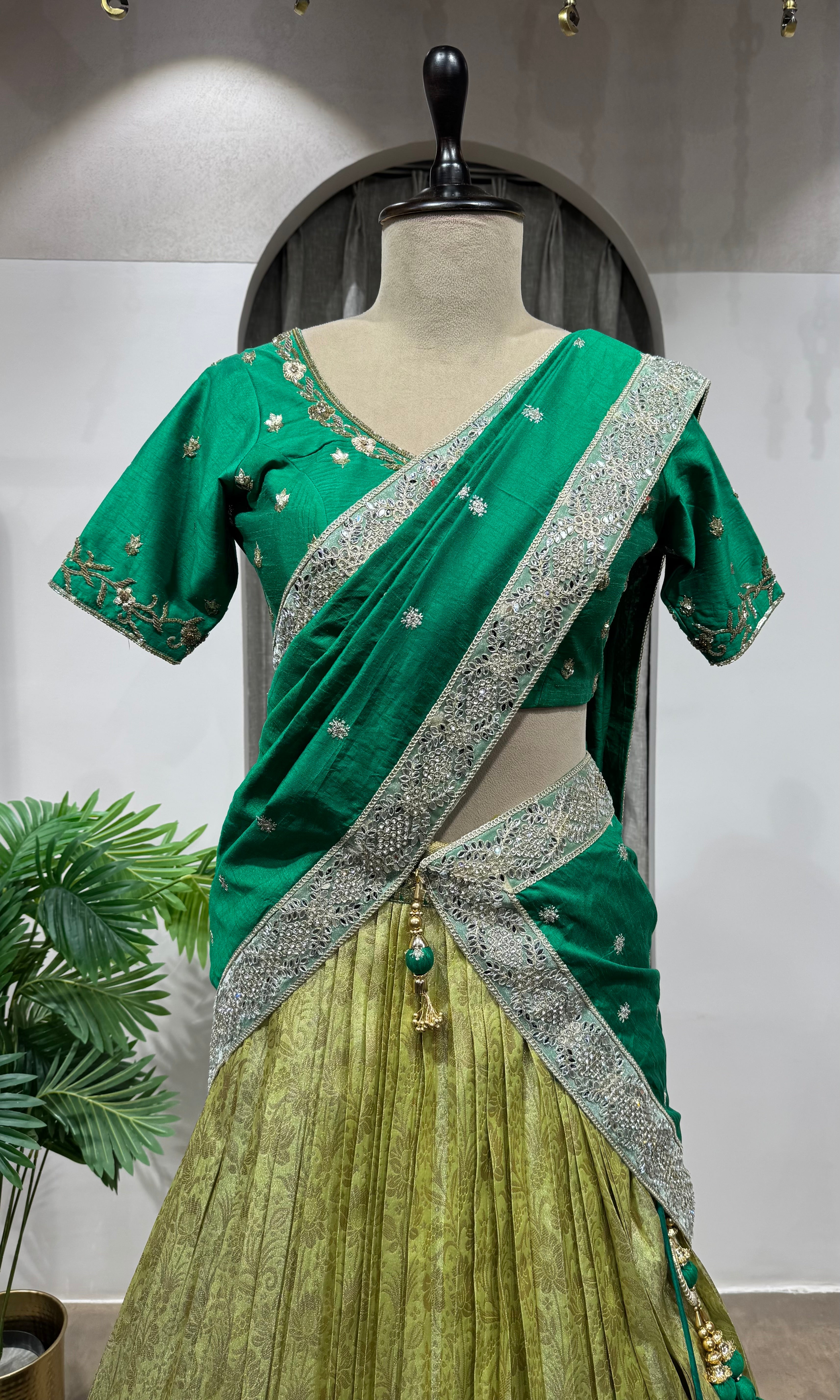 GREEN KANJIVARAM PATTU LEHENGA