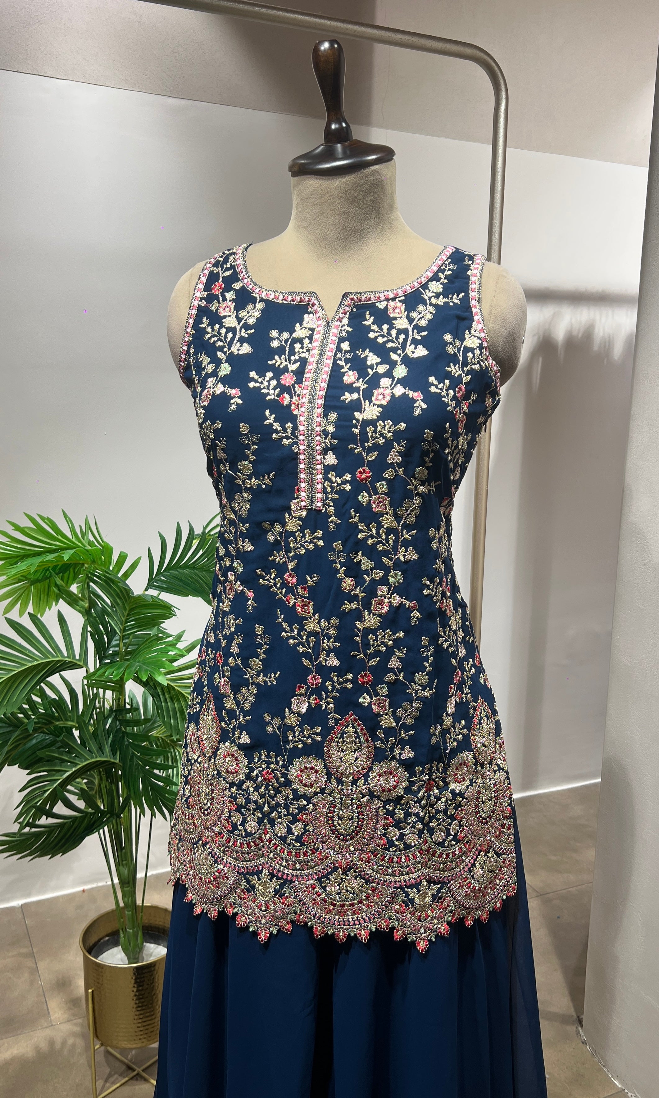 Blue Sequin & Zari Embroidered Sharara Suit