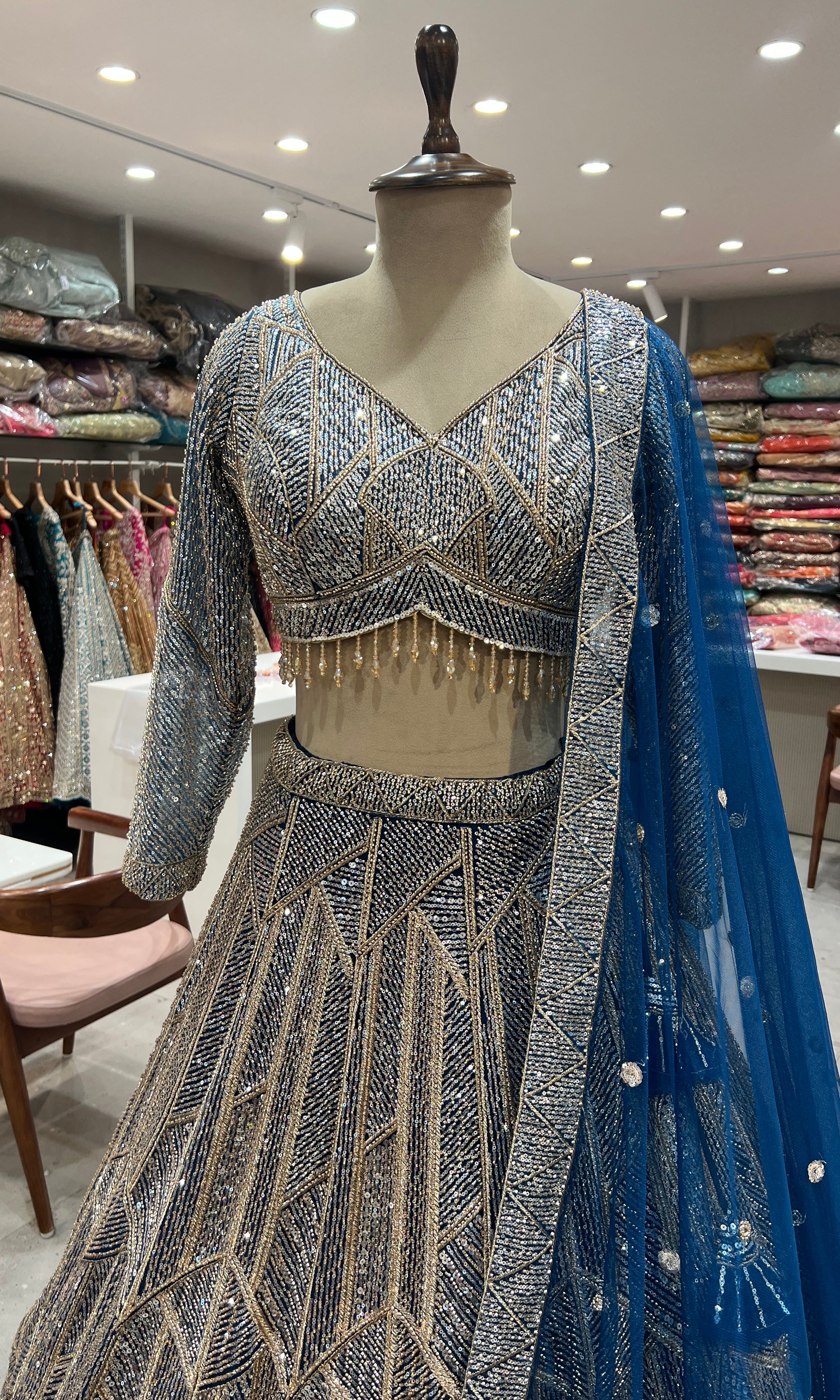 BLUE AND silver EMBROIDERED sequined lehenga