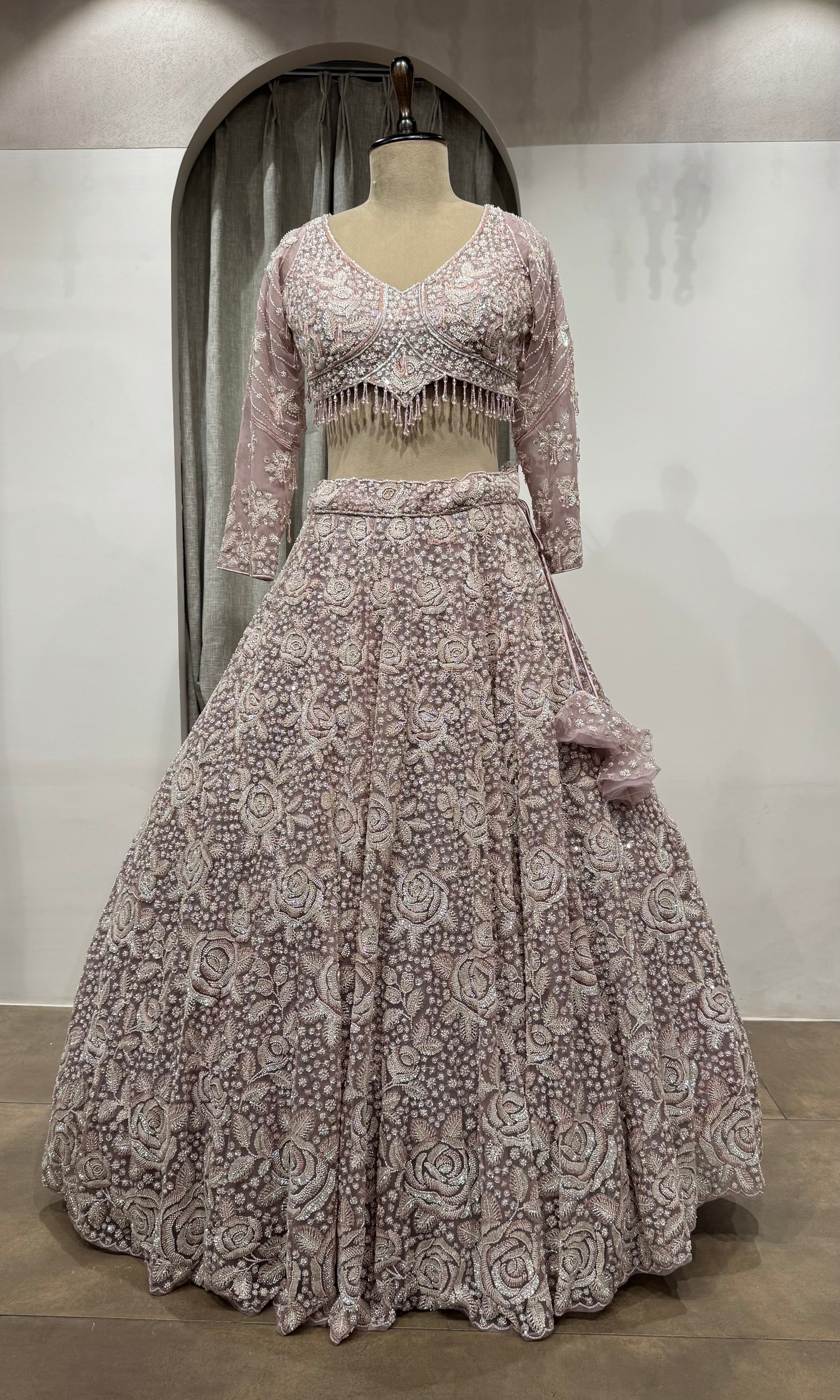 ROSE PINK Crystal Cascade Pastel Lehenga