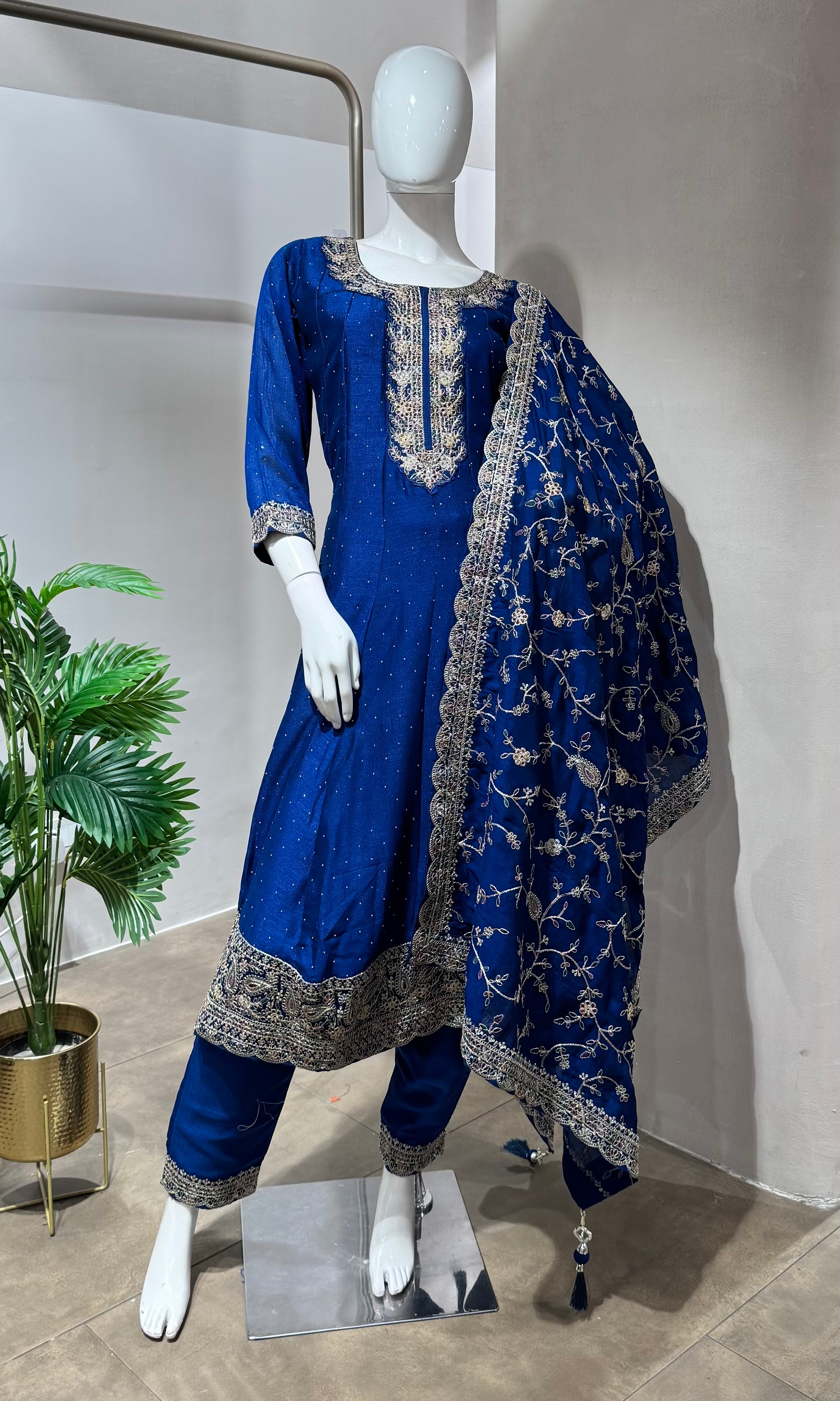 ROYAL BLUE GOLD EMBROIDERY ANARKALI