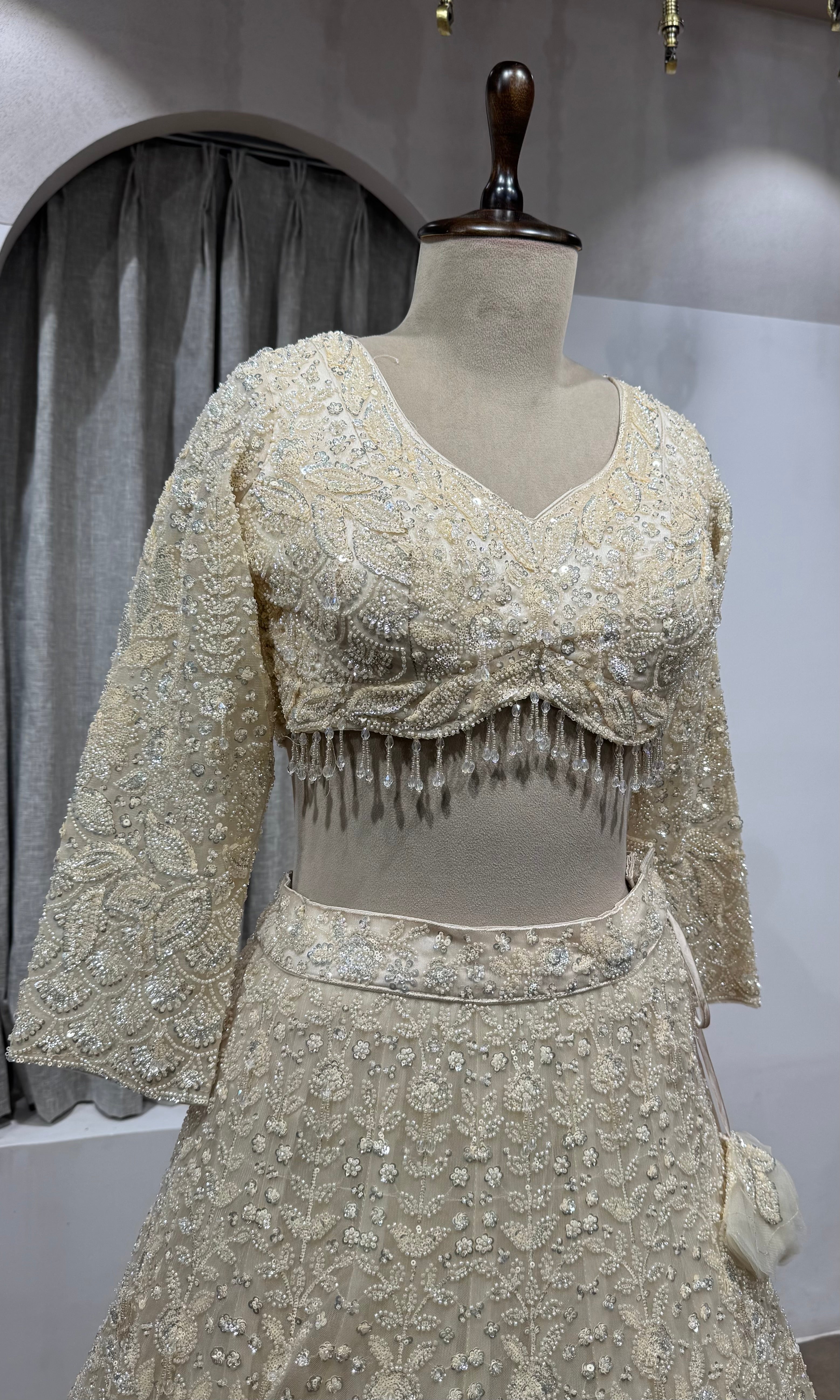 Cream Crystal bridal lehenga