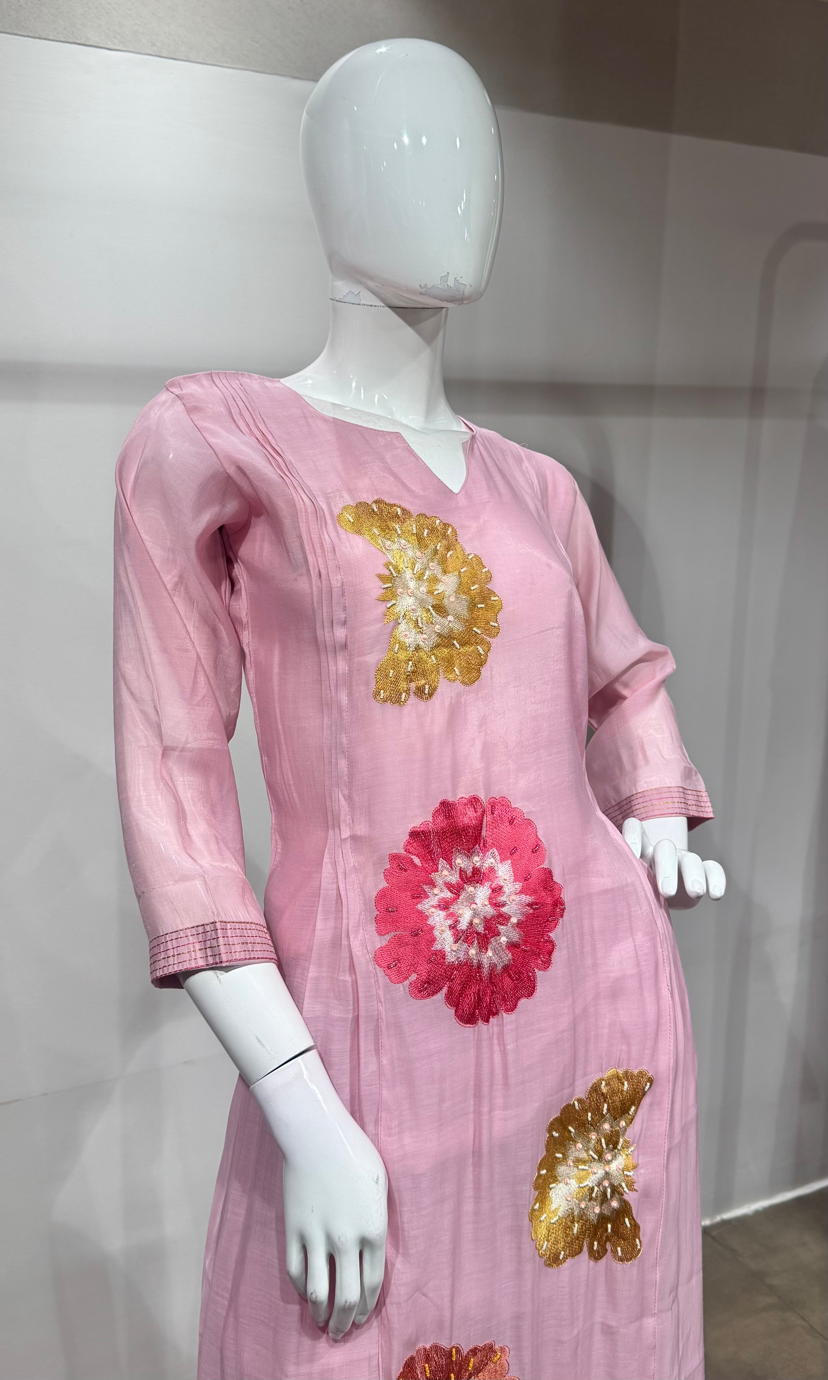 Pink Floral Printed Kurta Set