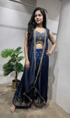 Navy Blue Embroidered Cape palazzo Set