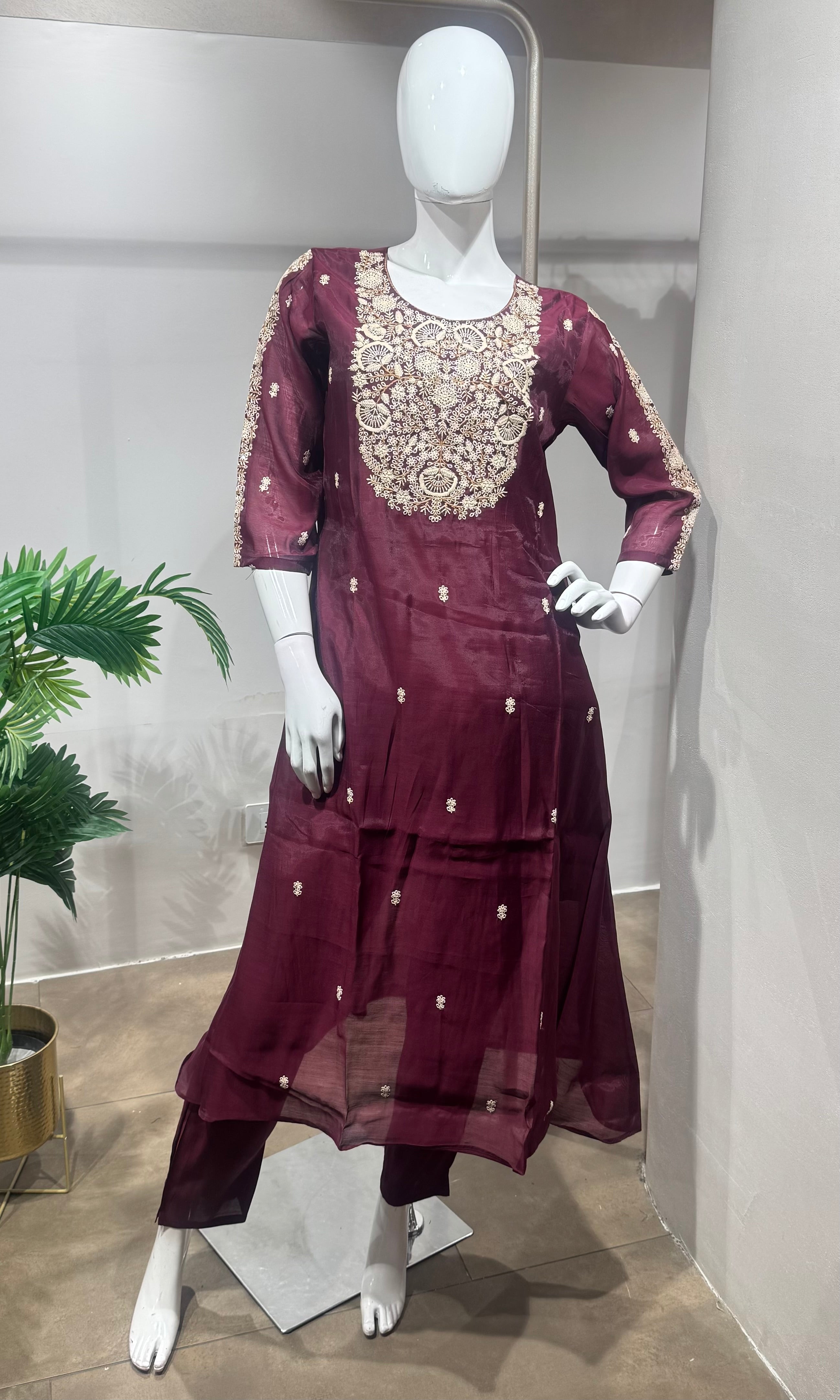 Maroon Embroidered Kurta Set