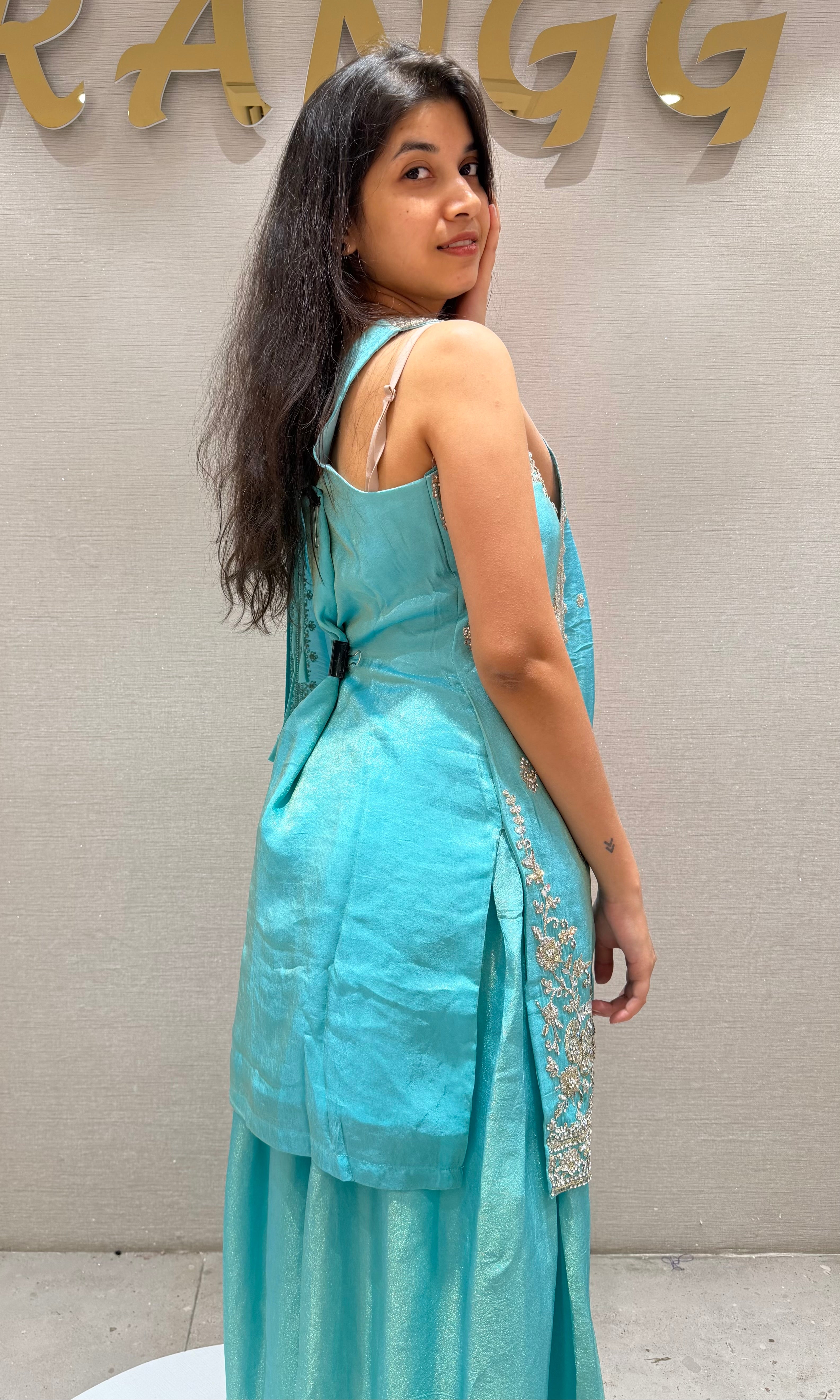 Sea blue EMBROIDERED SHARARA SET