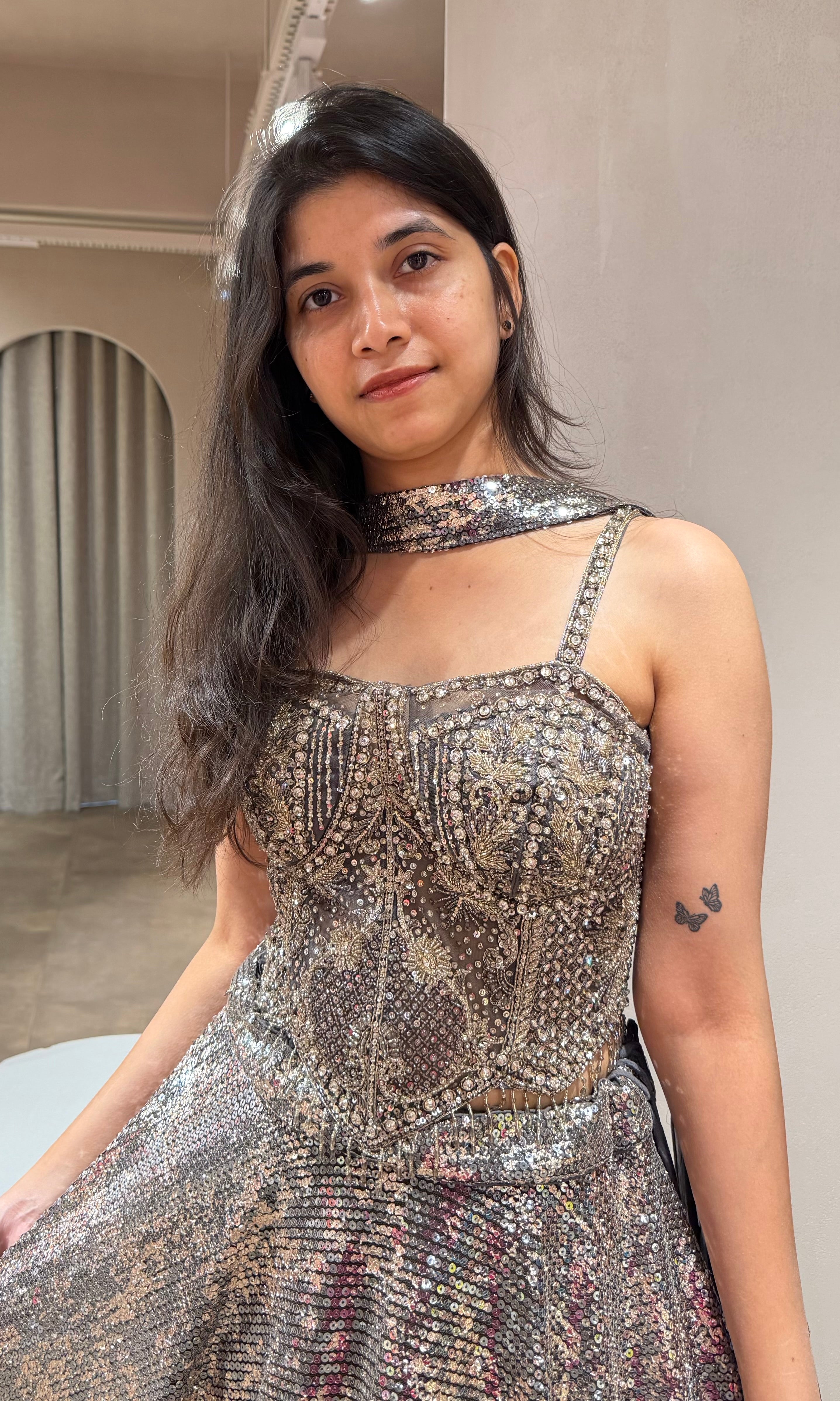 Grey LEHENGA WITH CORSET BLOUSE