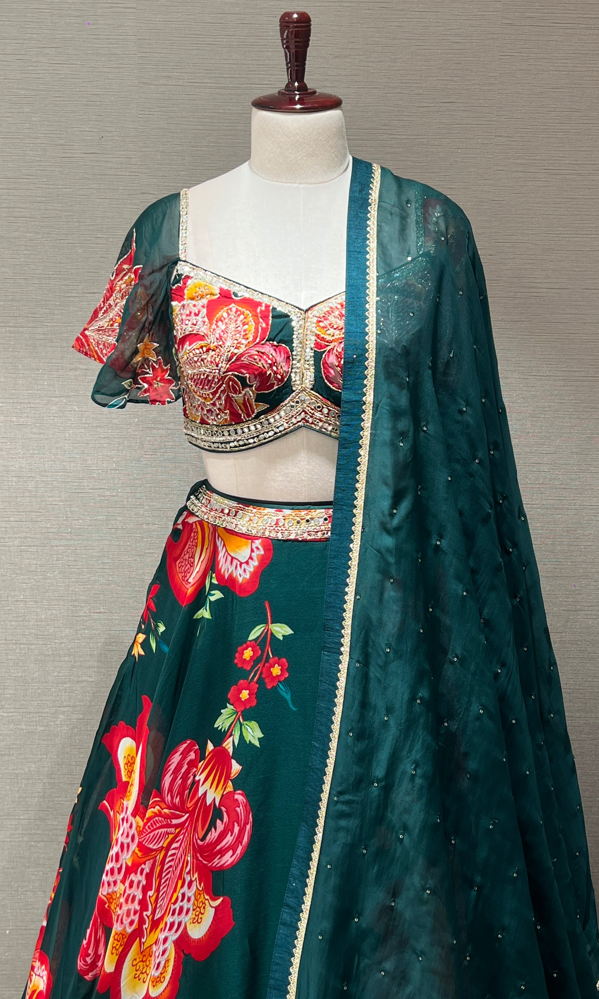 Bottle green Lehenga