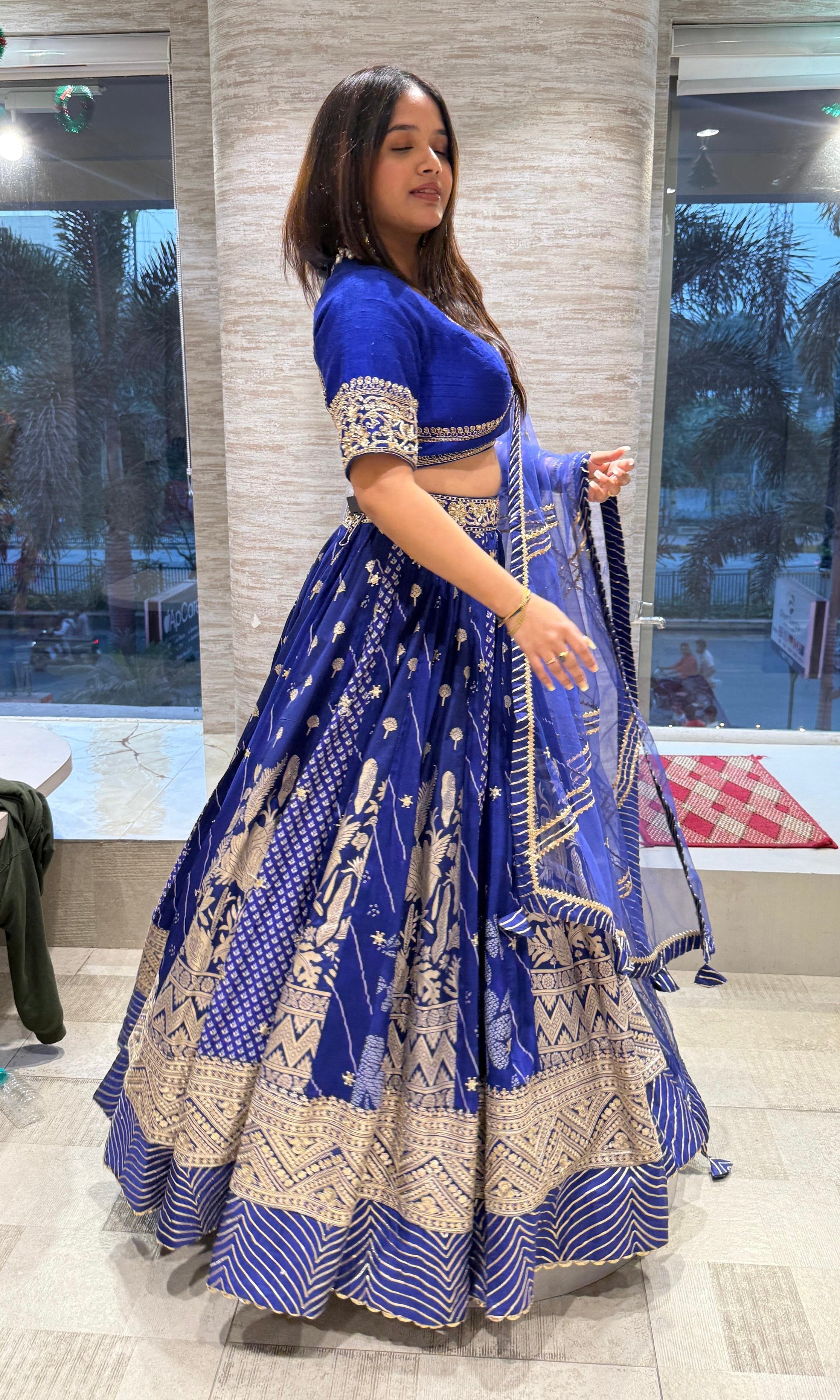 Blue golden embroidered Lehenga