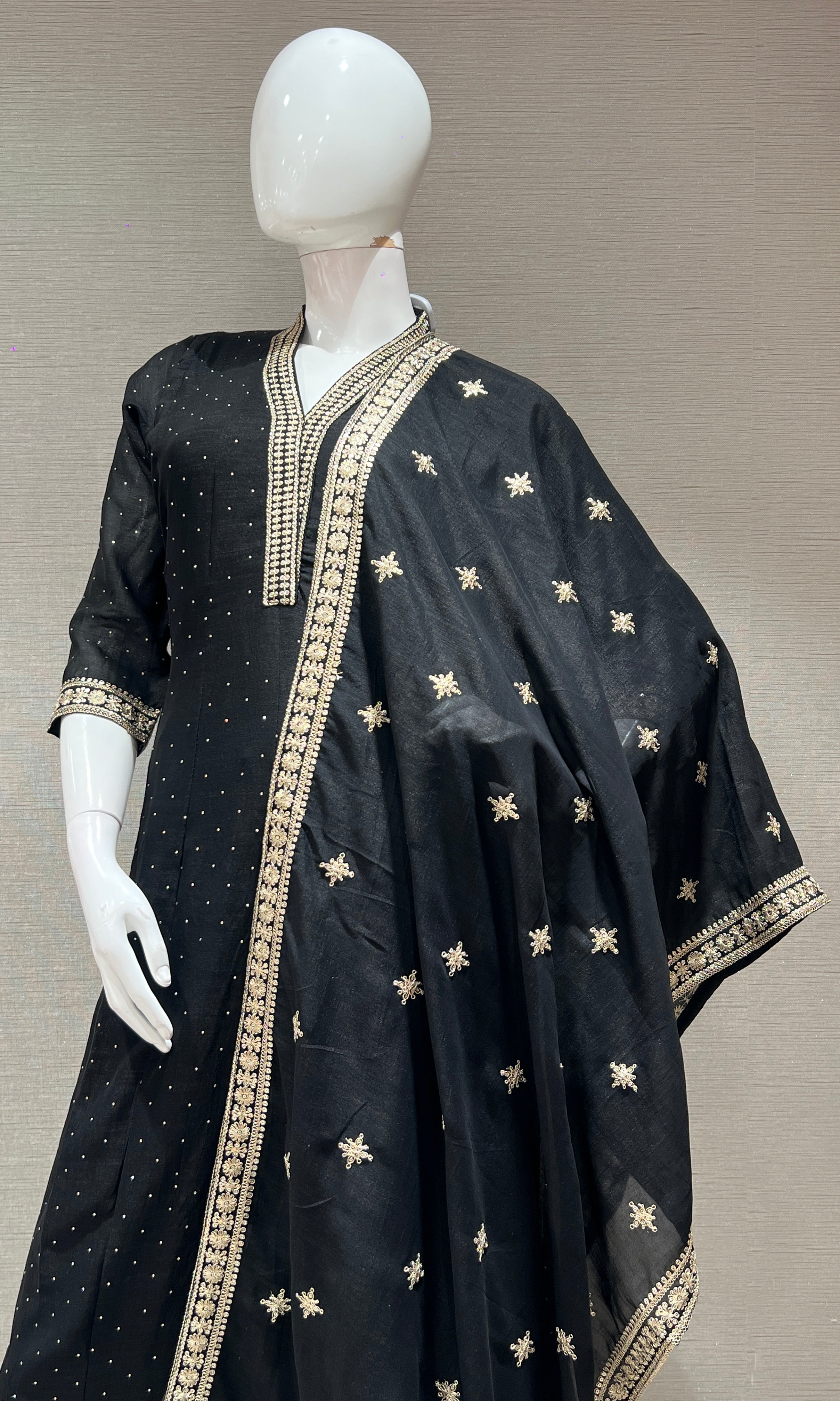 Black EMBROIDERED ANARKALI KURTA SET