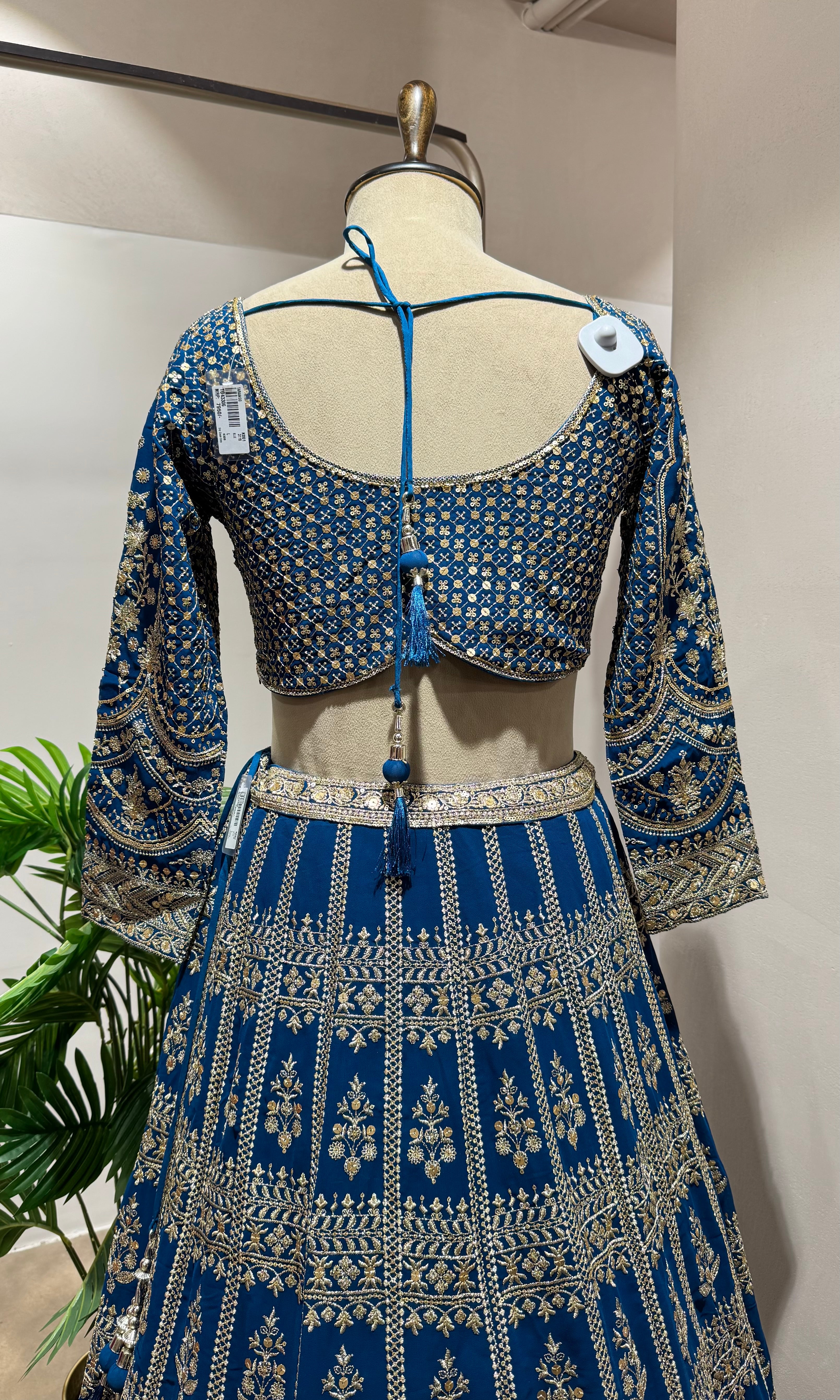 BLUE GOLDEN HEAVY EMBROIDERED LEHENGA