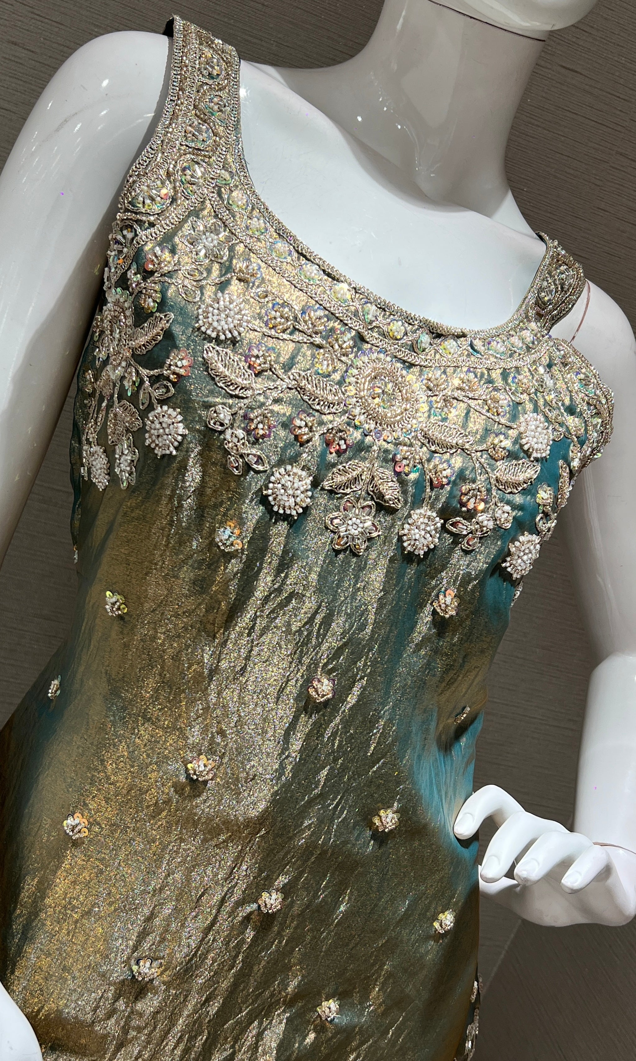 Green Gold Embroidered Sharara Palazzo