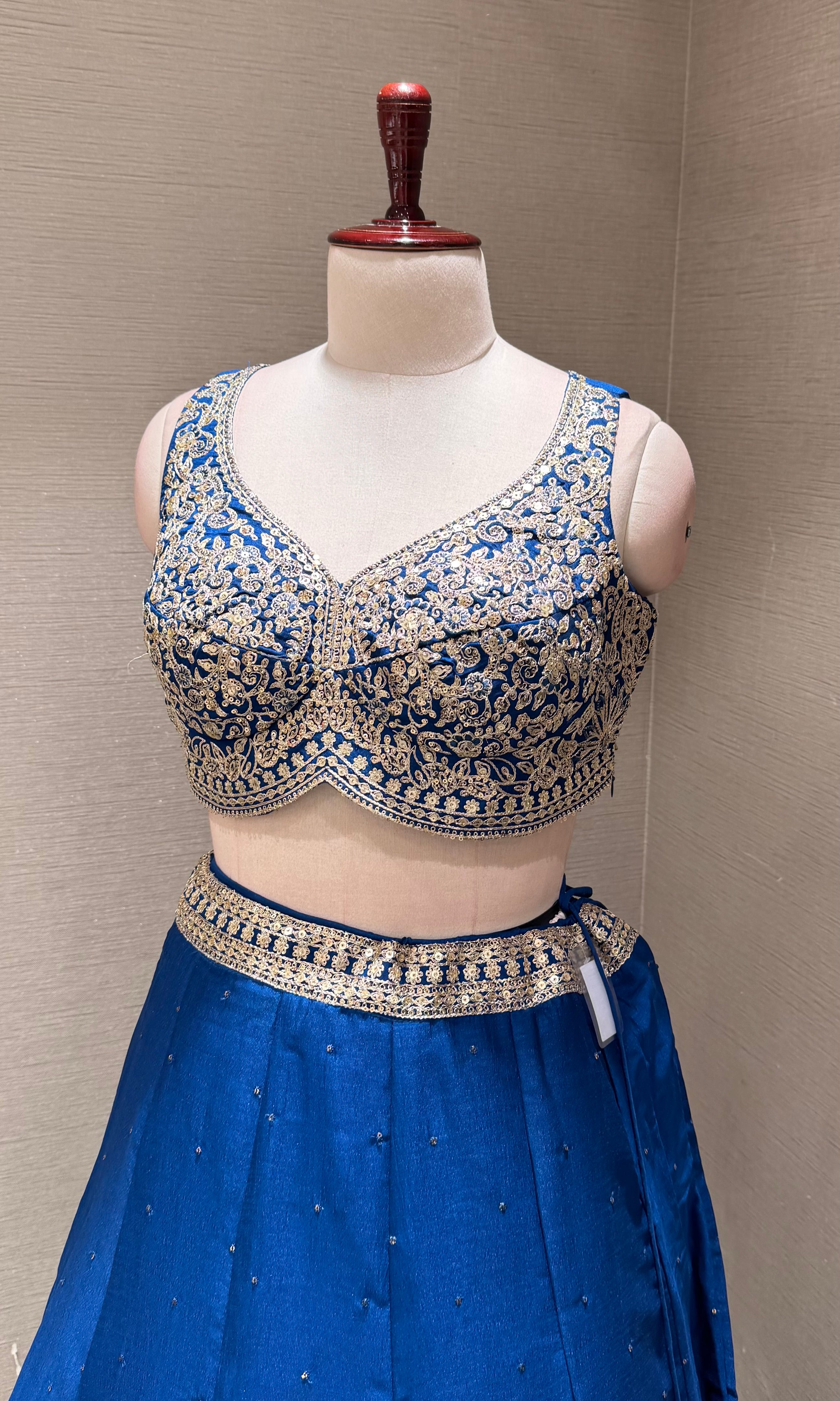 Royal Blue Lehenga Choli with Silver and Gold Embroidery