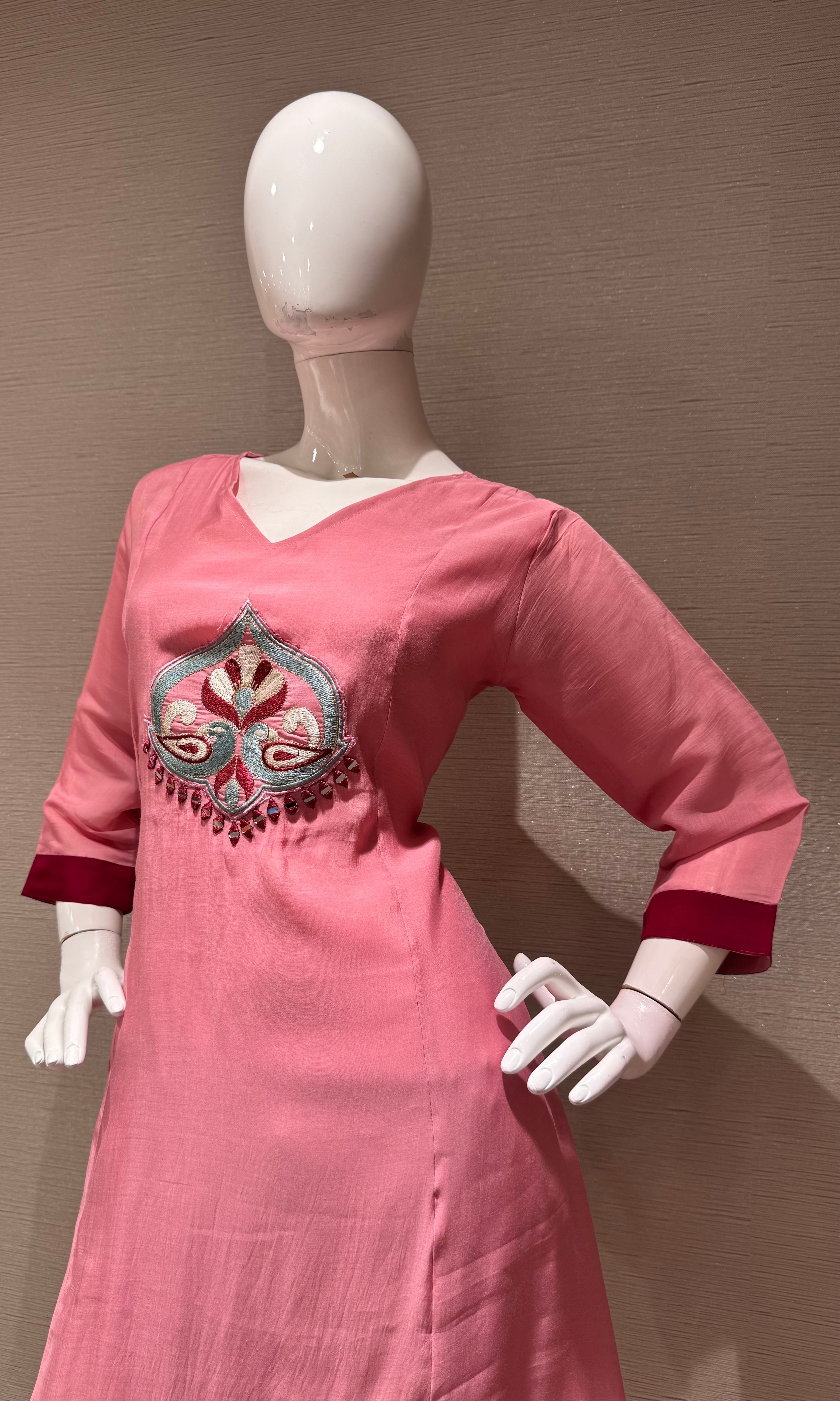 Rose Pink Kurta Set with Ethnic Dupatta