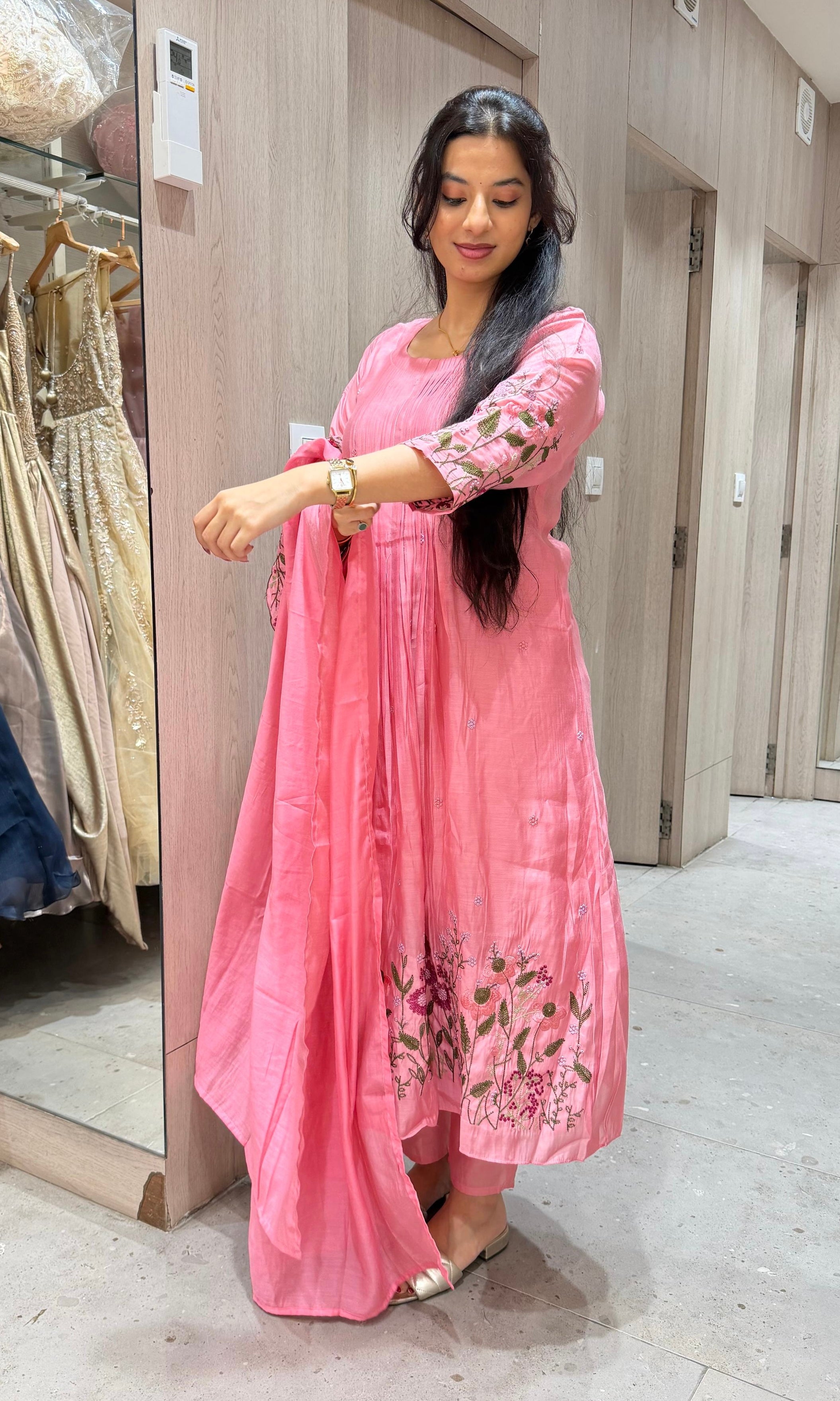Baby pink embroidered kurta set with dupatta