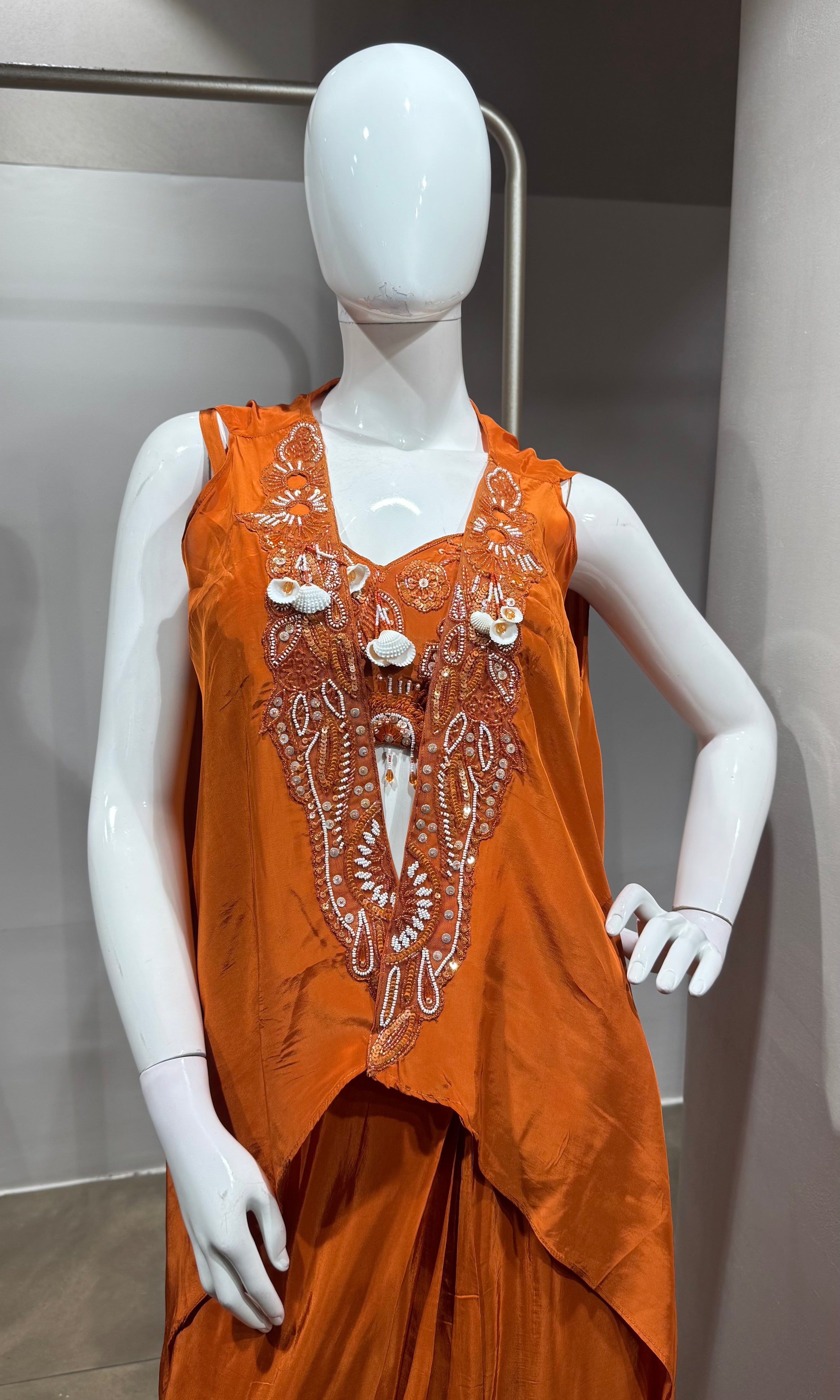 Rust Orange Embroidered Tunic with Palazzo Set