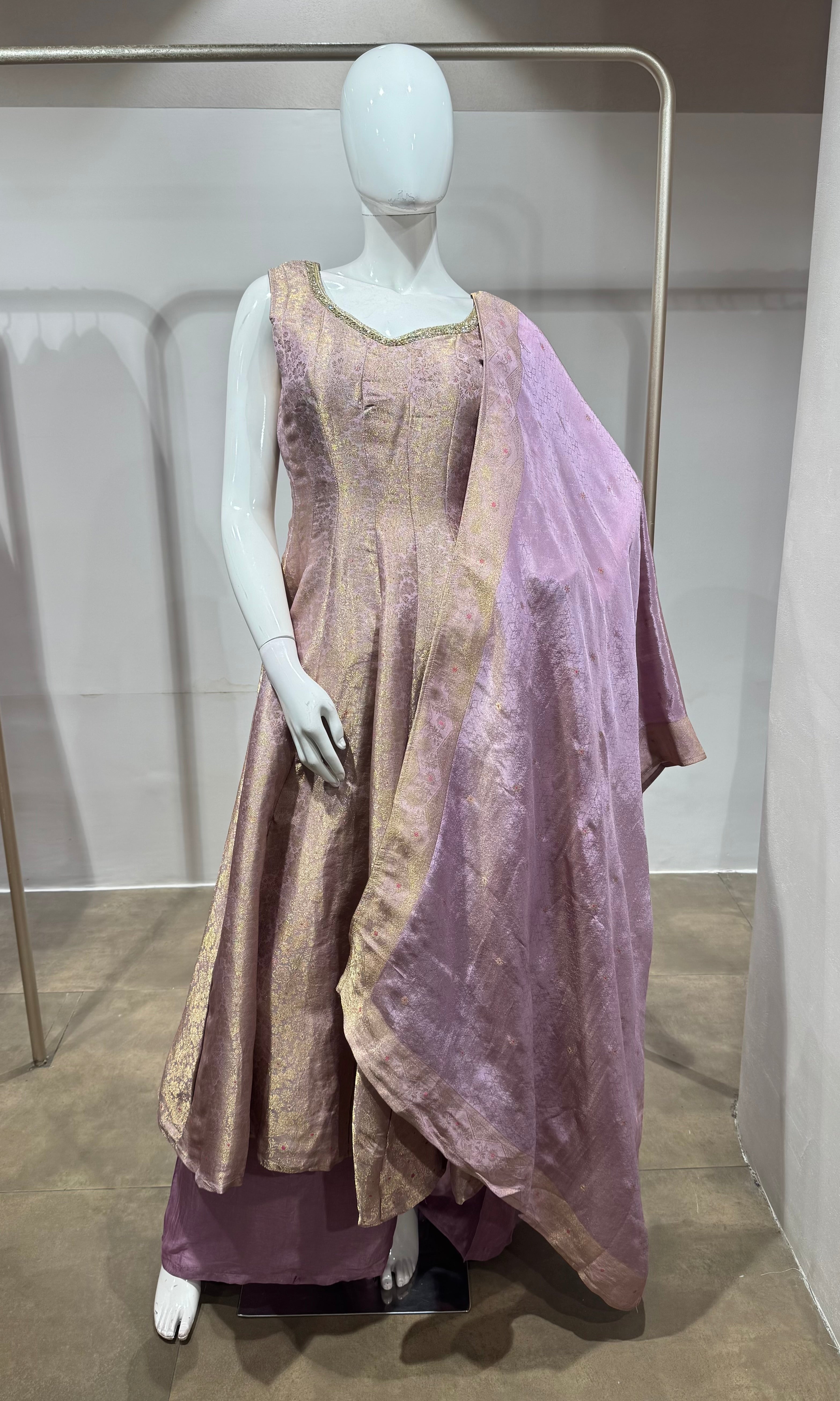 Lavender Banarasi anarkali with palazzo pants