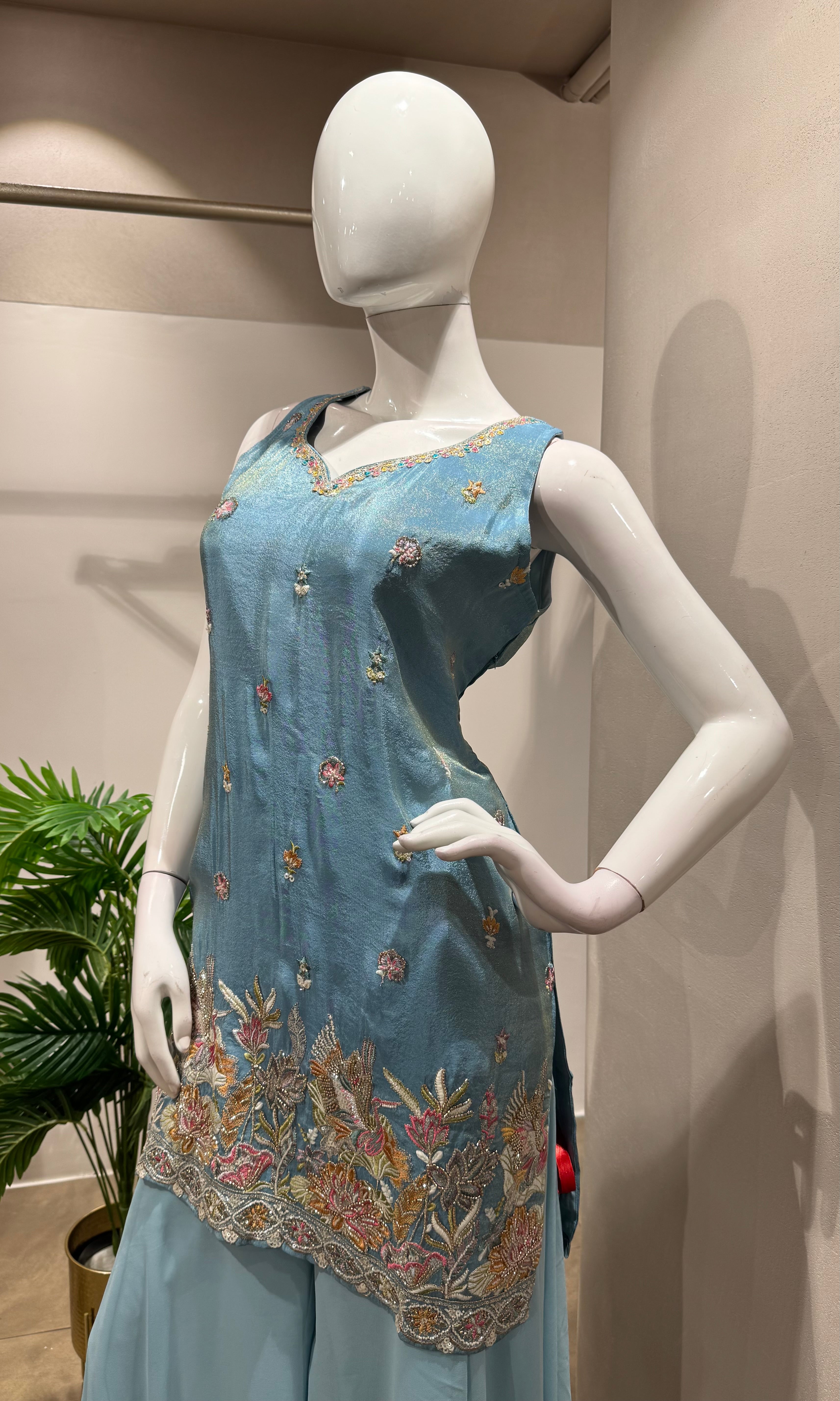 Sky Blue Georgette Sharara Set