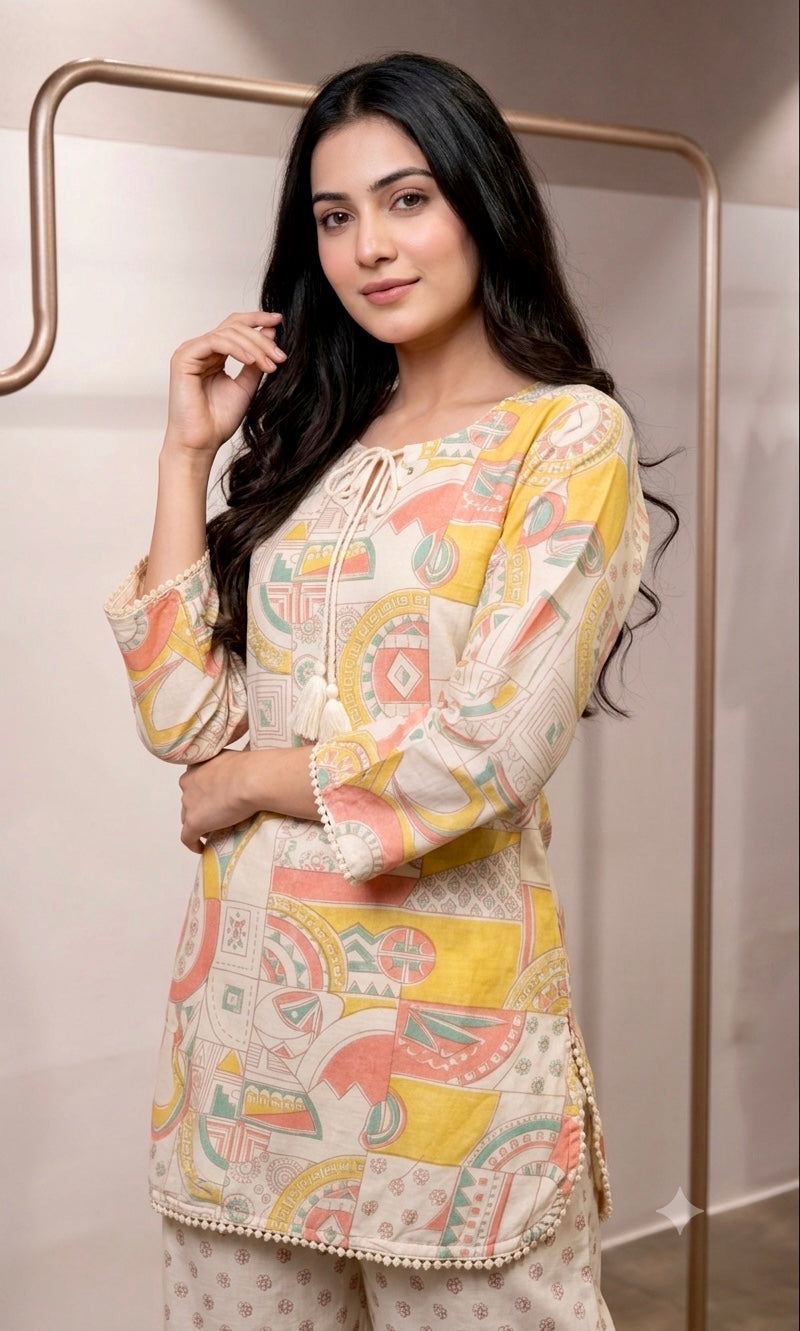 Yellow Pastel Floral Printed Farsi salwar