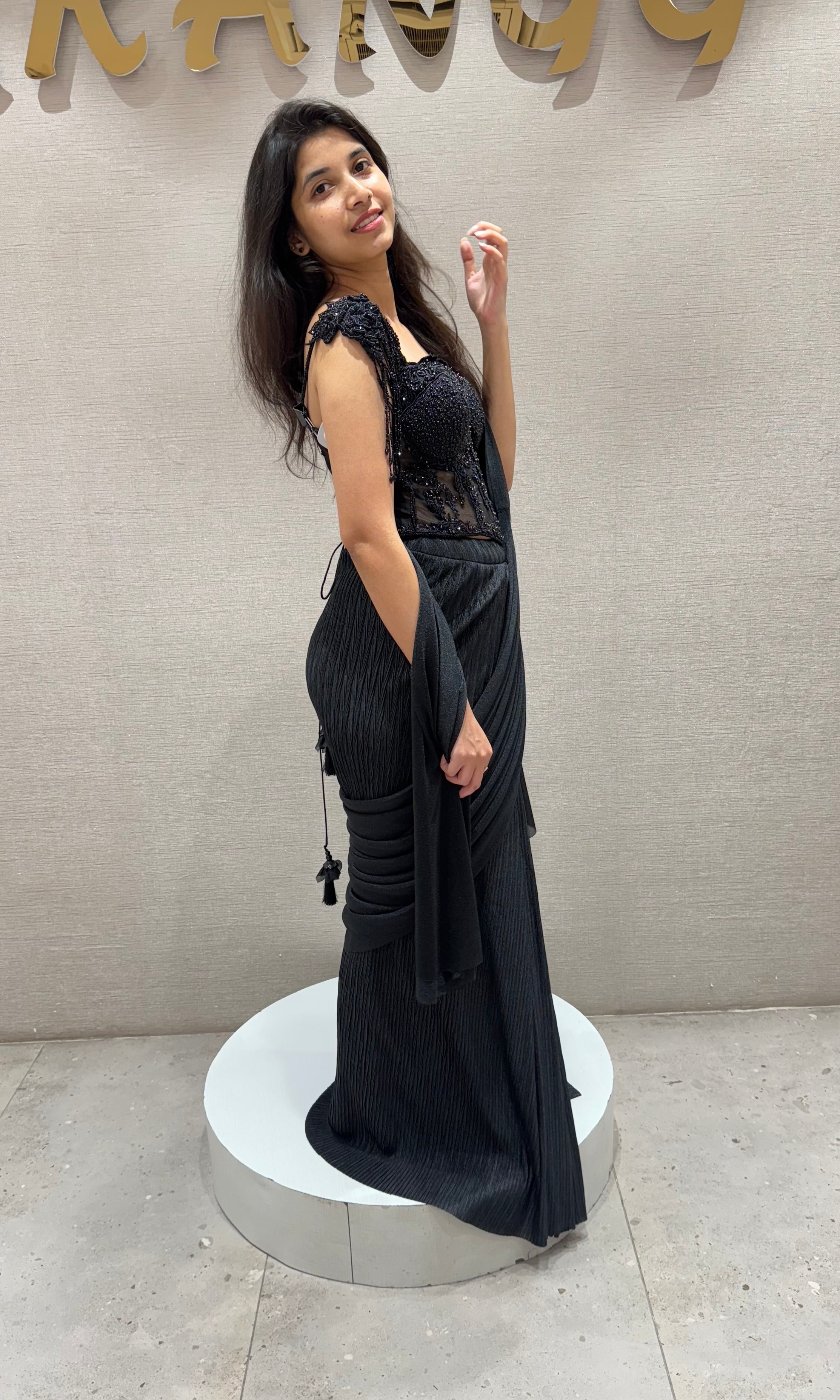 Black DRAPE SAREE WITH CORSET BLOUSE