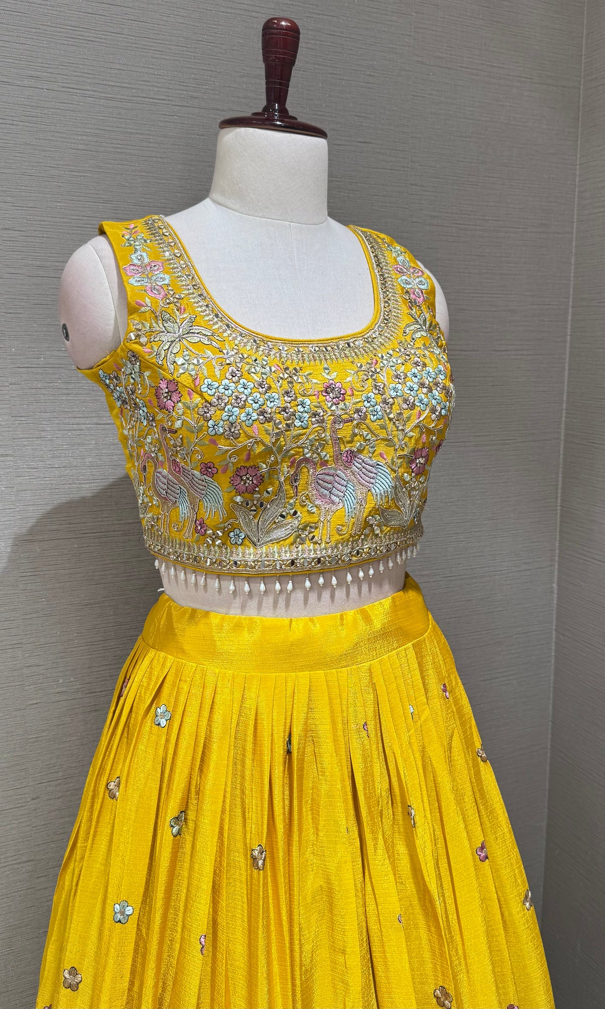 Yellow Tissue Silk Lehenga set with Floral Border