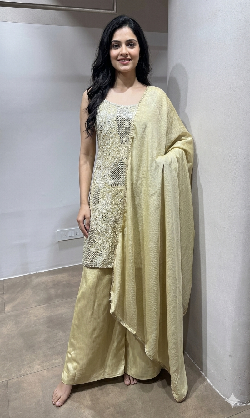 Gold Embroidered sharara Set