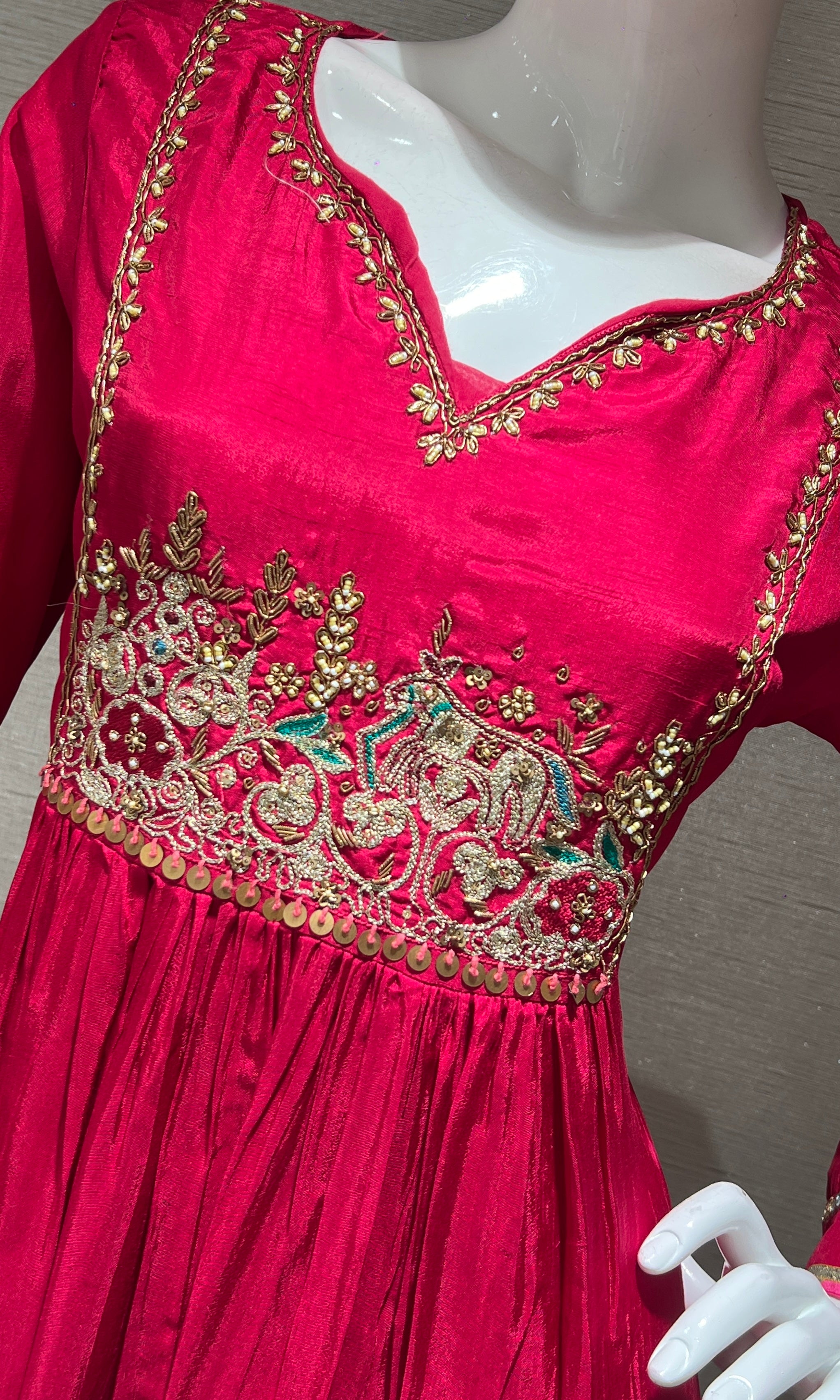 Rani pink gold embroidered kurta set