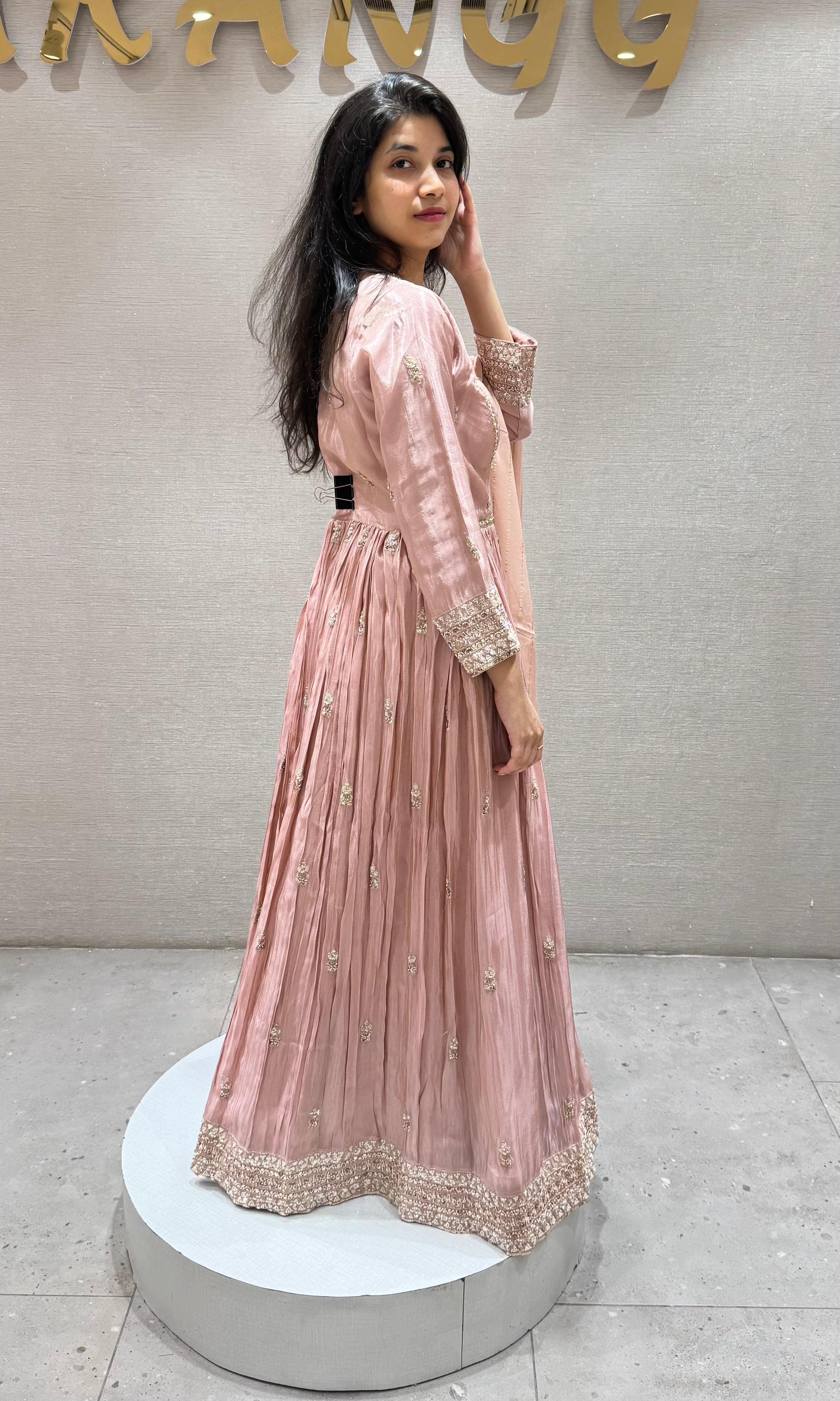 Peach EMBROIDERED LONG ANARKALI SET