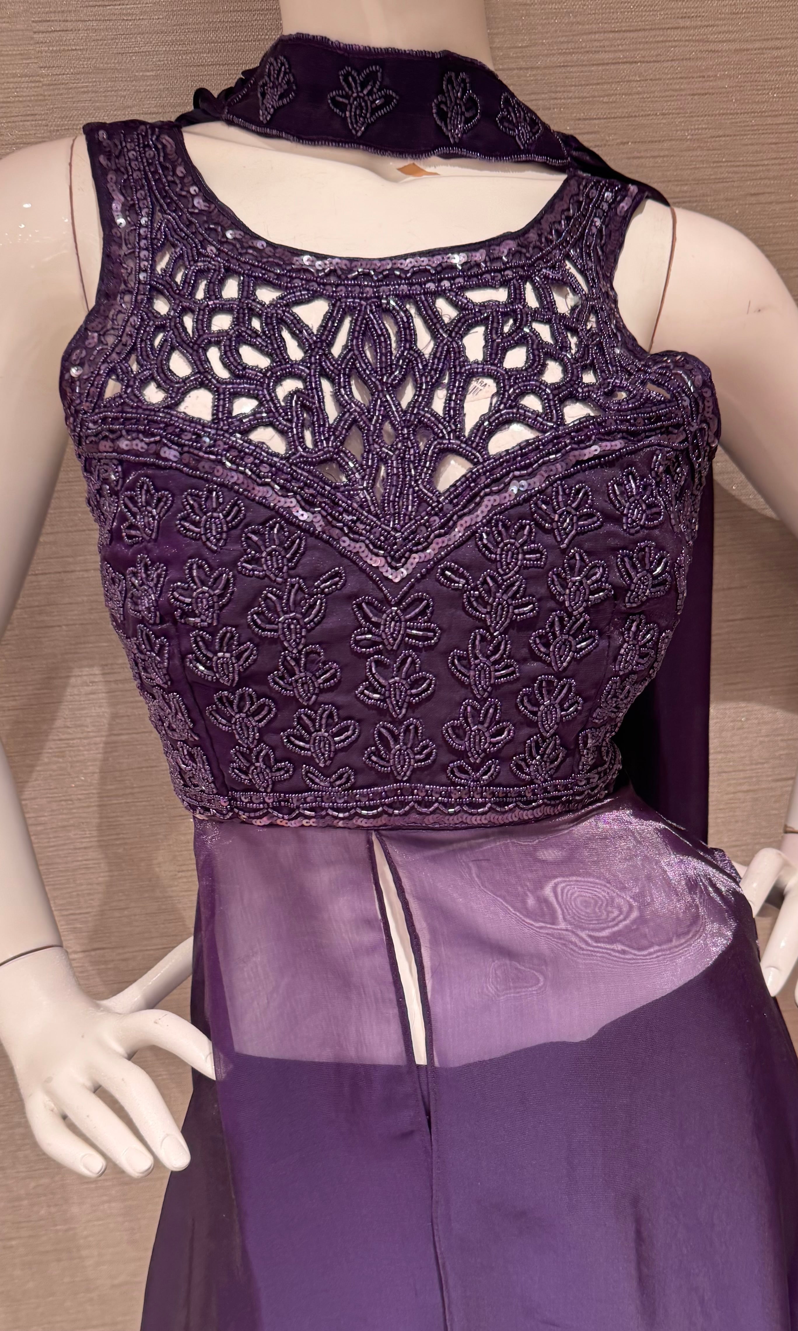 Deep Purple Lace Embroidered Palazzo set