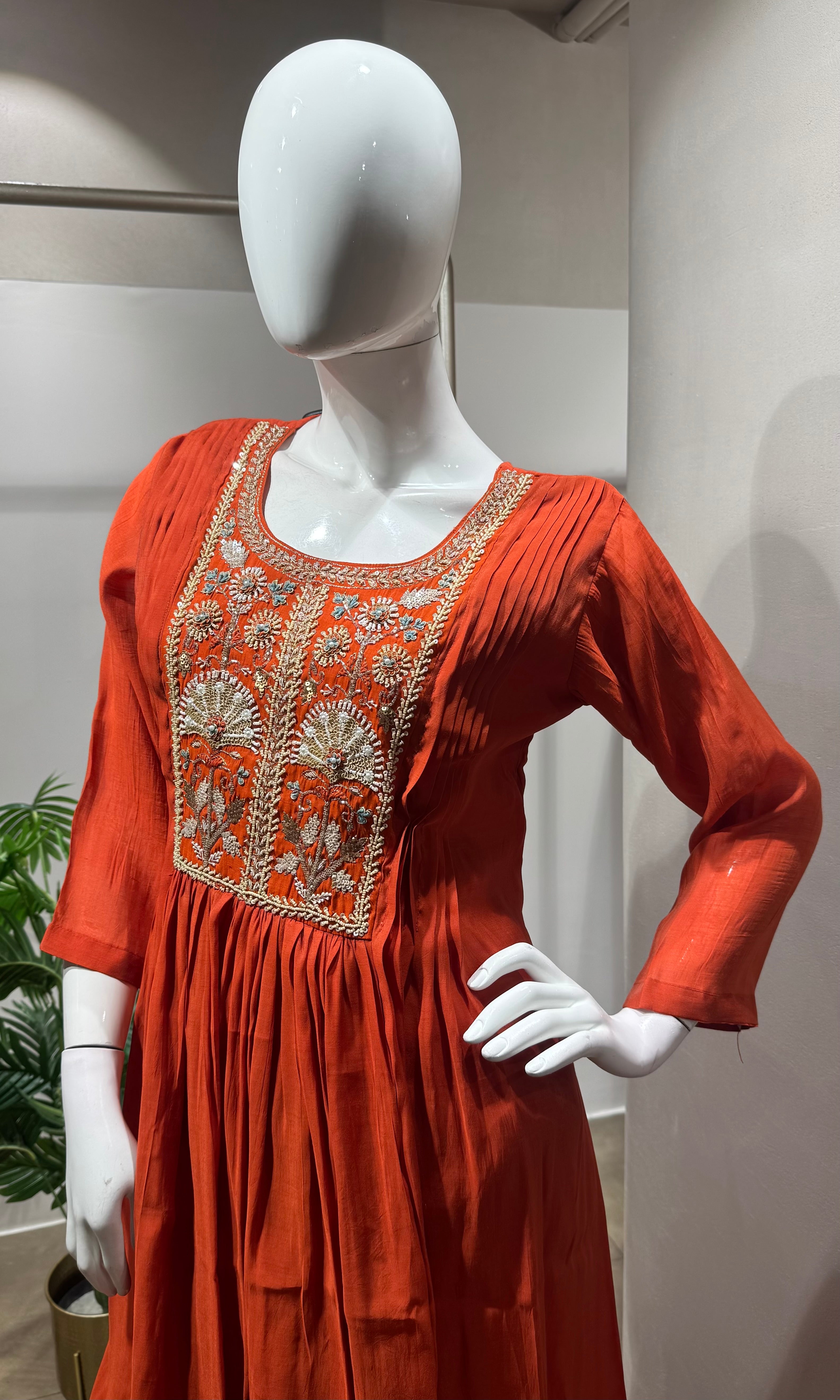 Orange embroidered kurta set with dupatta