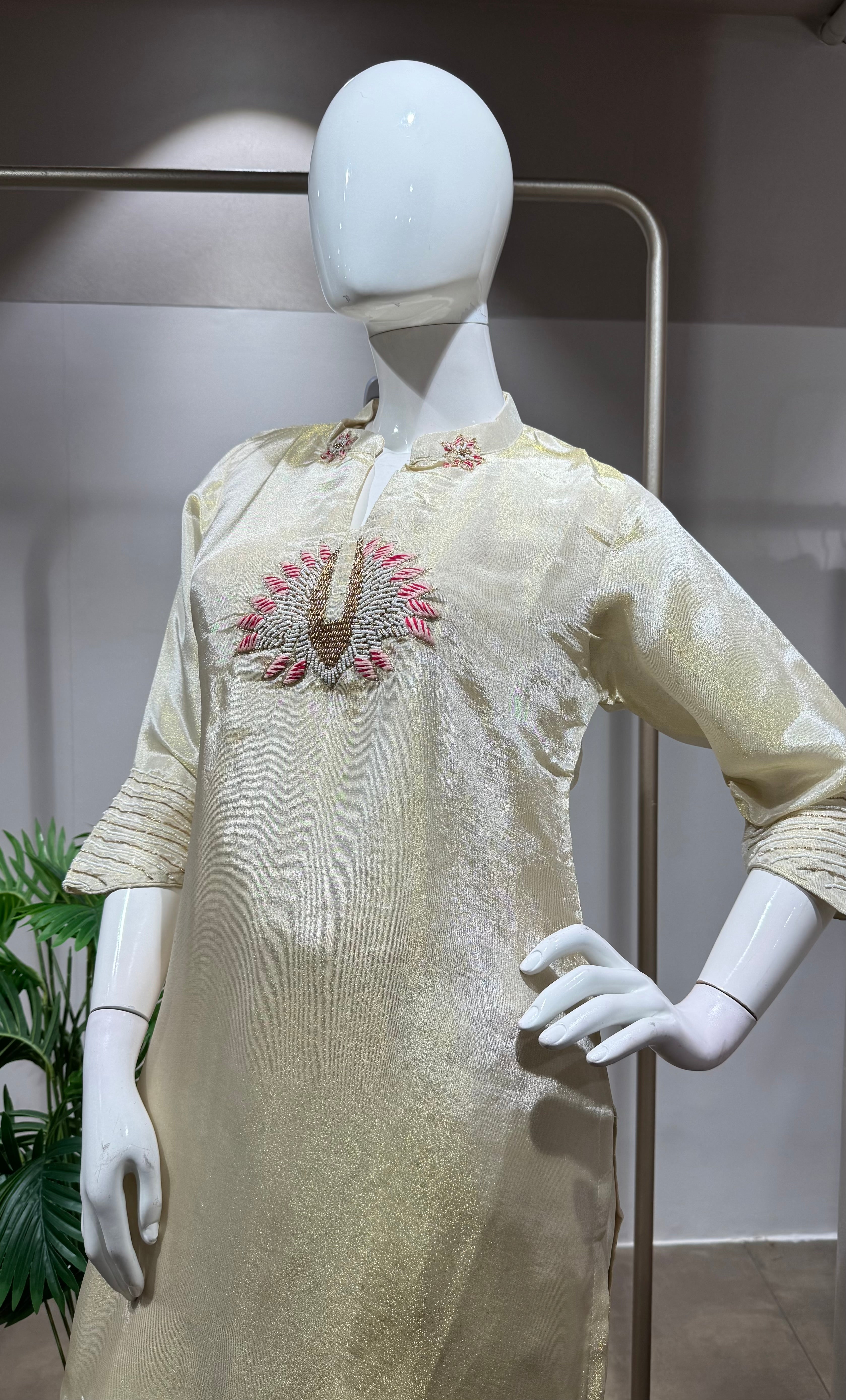 Gold white KURTA SET WITH PALAZZO PANTS