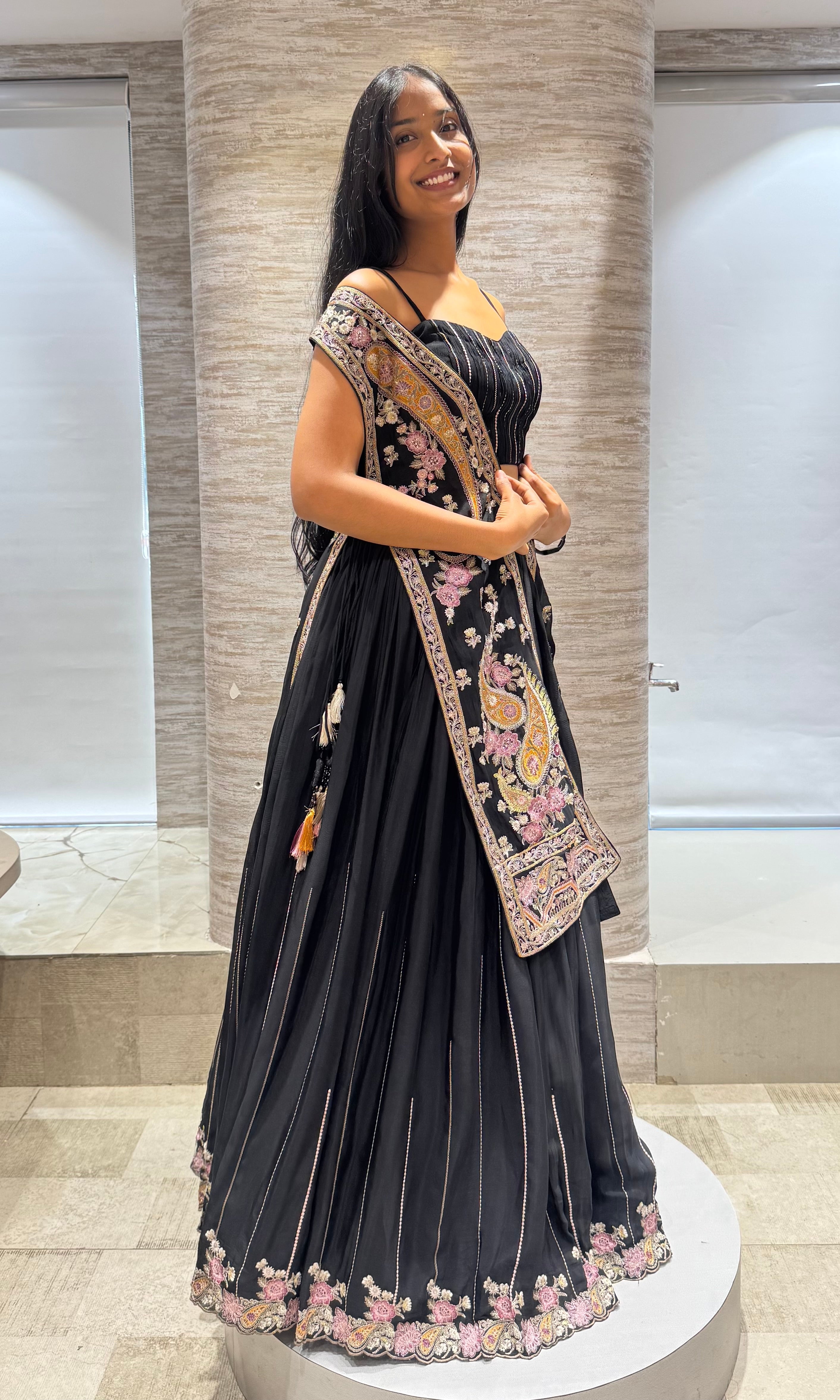 Black Embroidered Jacket Lehenga Set