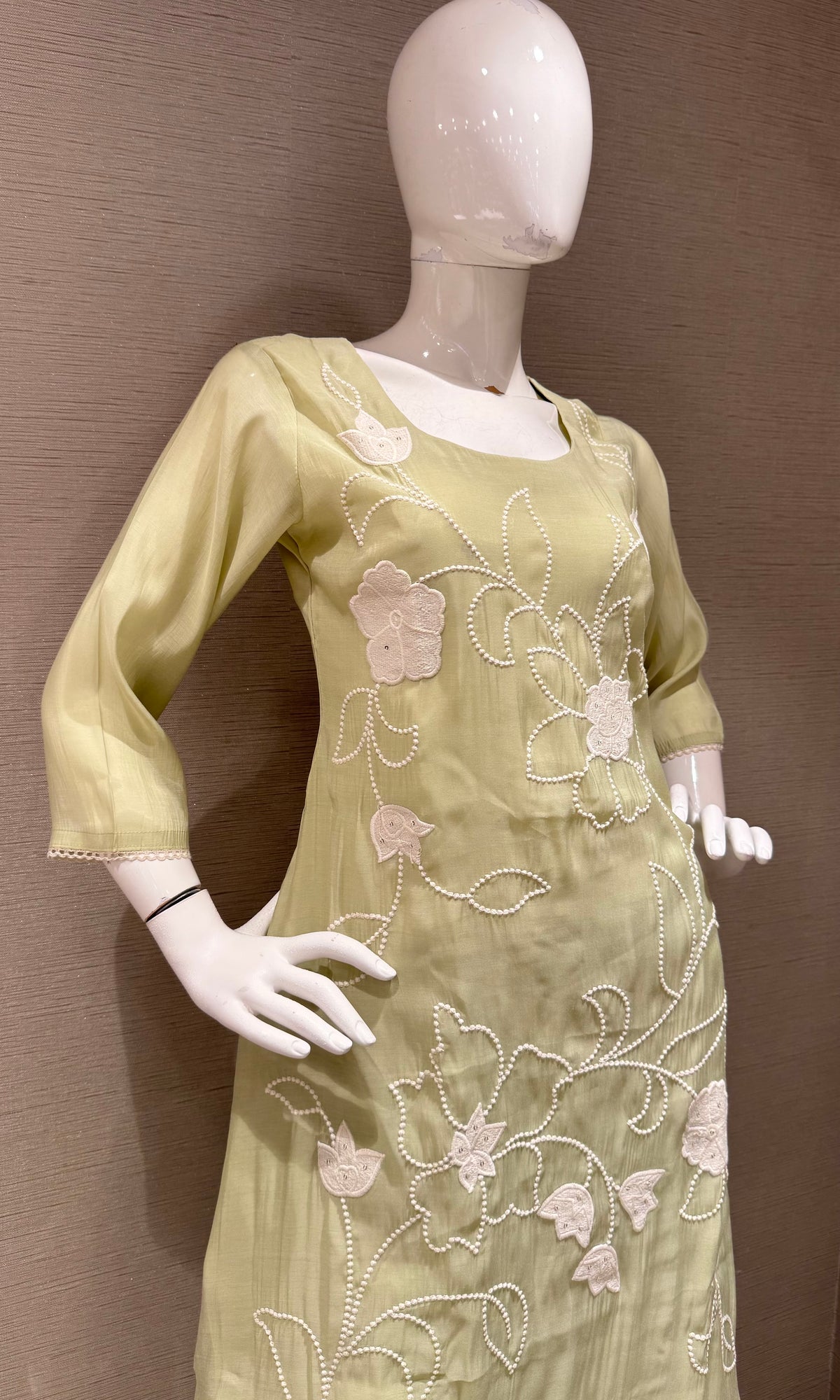 Pastel Green Cotton Floral Kurta & Dupatta Set