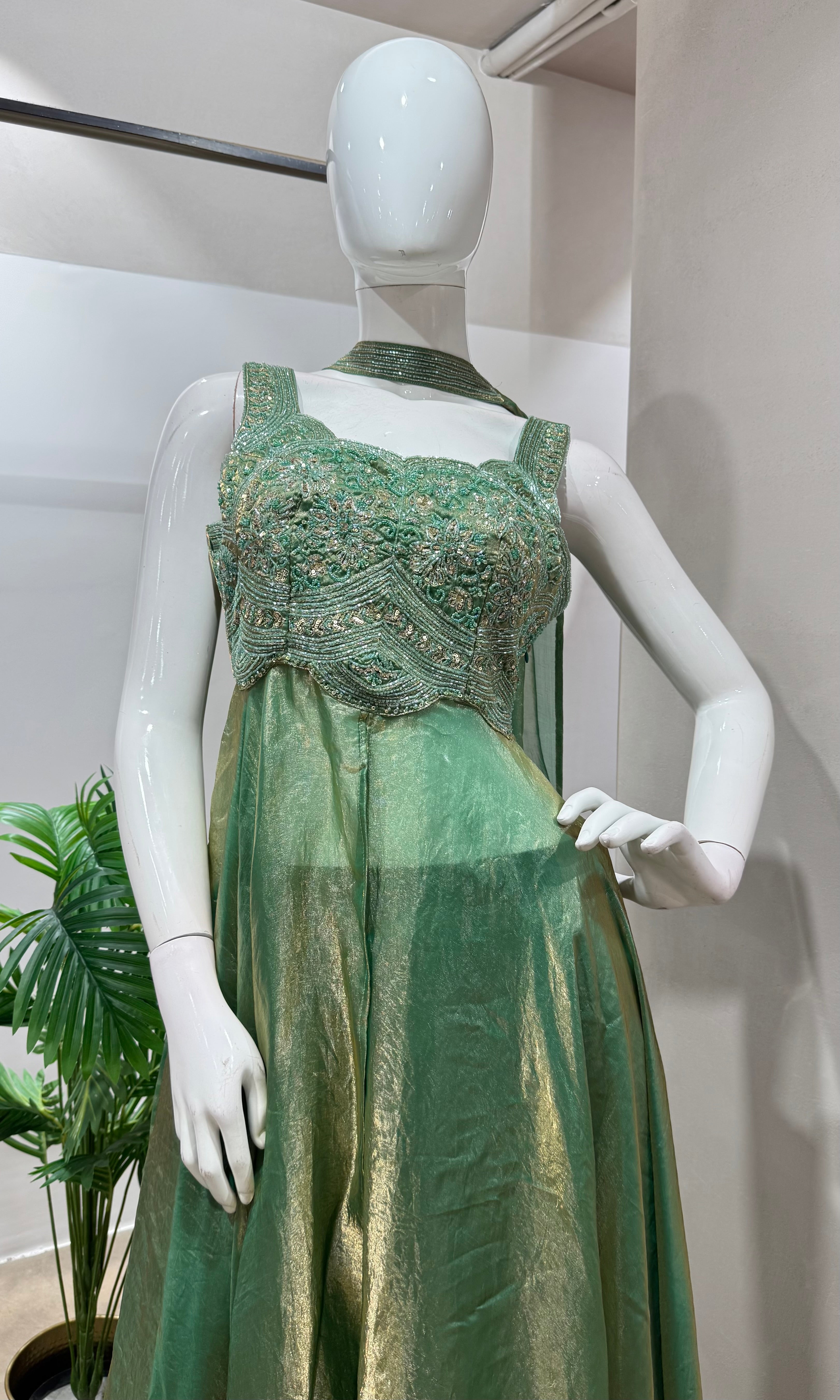 Green embroidered anarkali set
