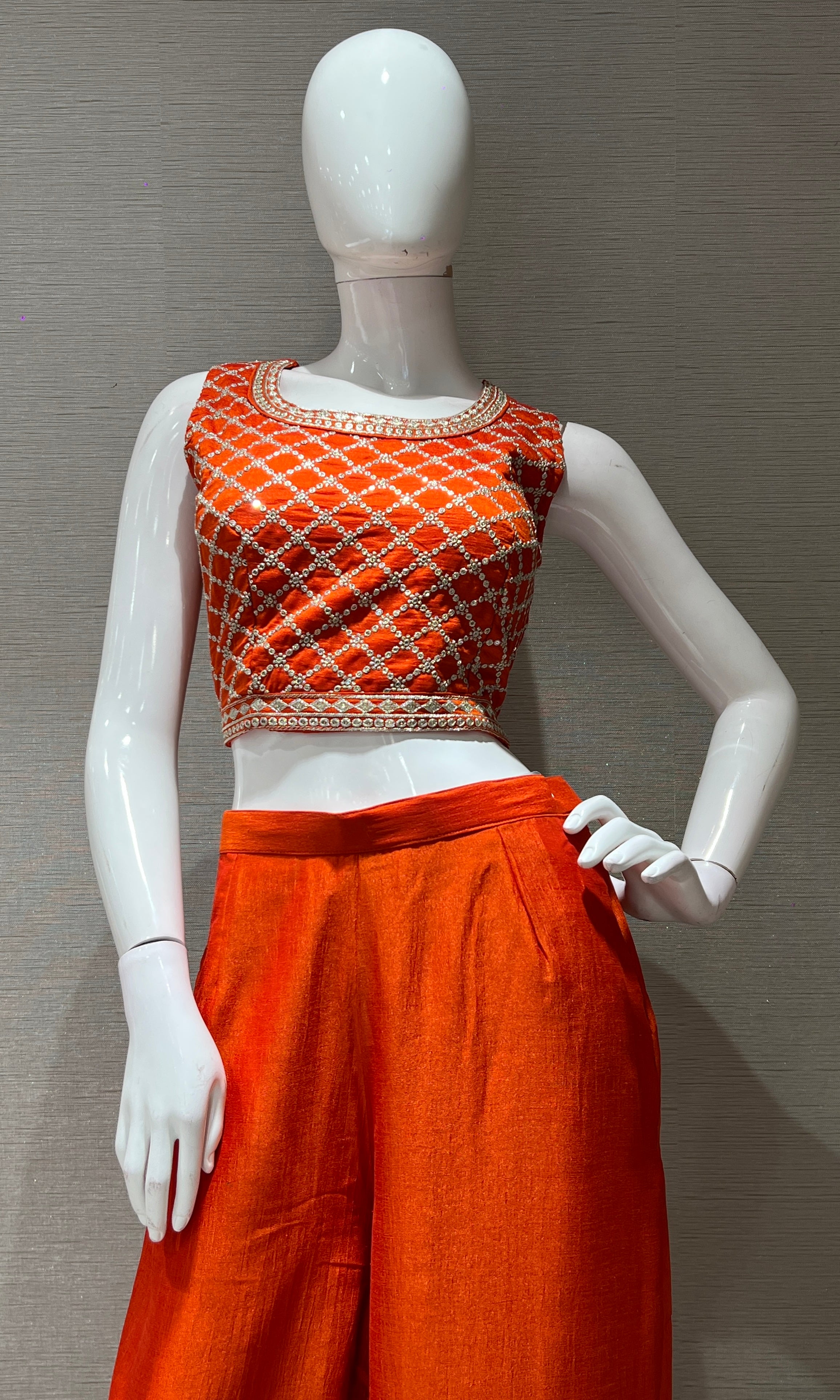 Orange EMBROIDERED JACKET STYLE PALAZOO SET