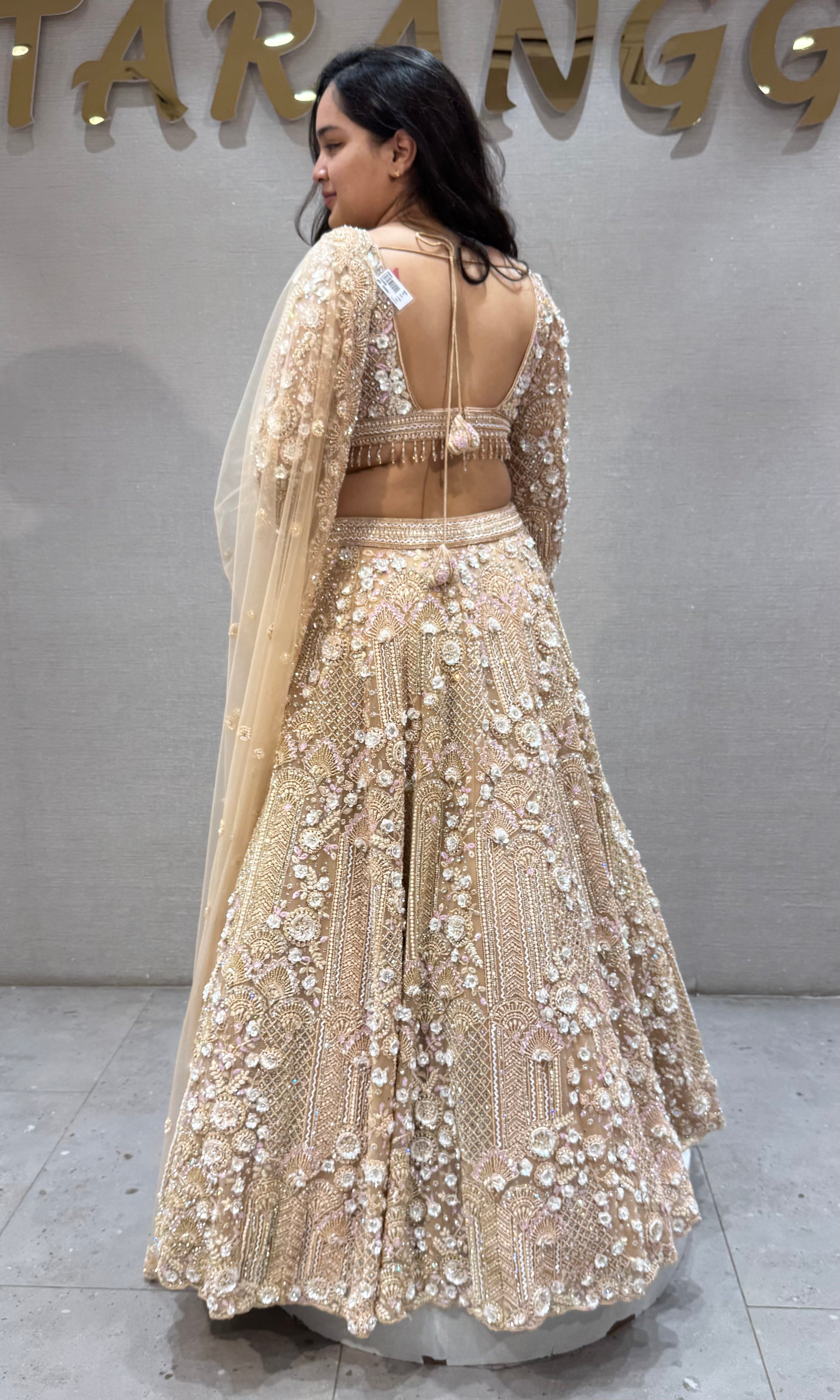 Chikoo Shimmering Ivory Crystal Bridal lehenga