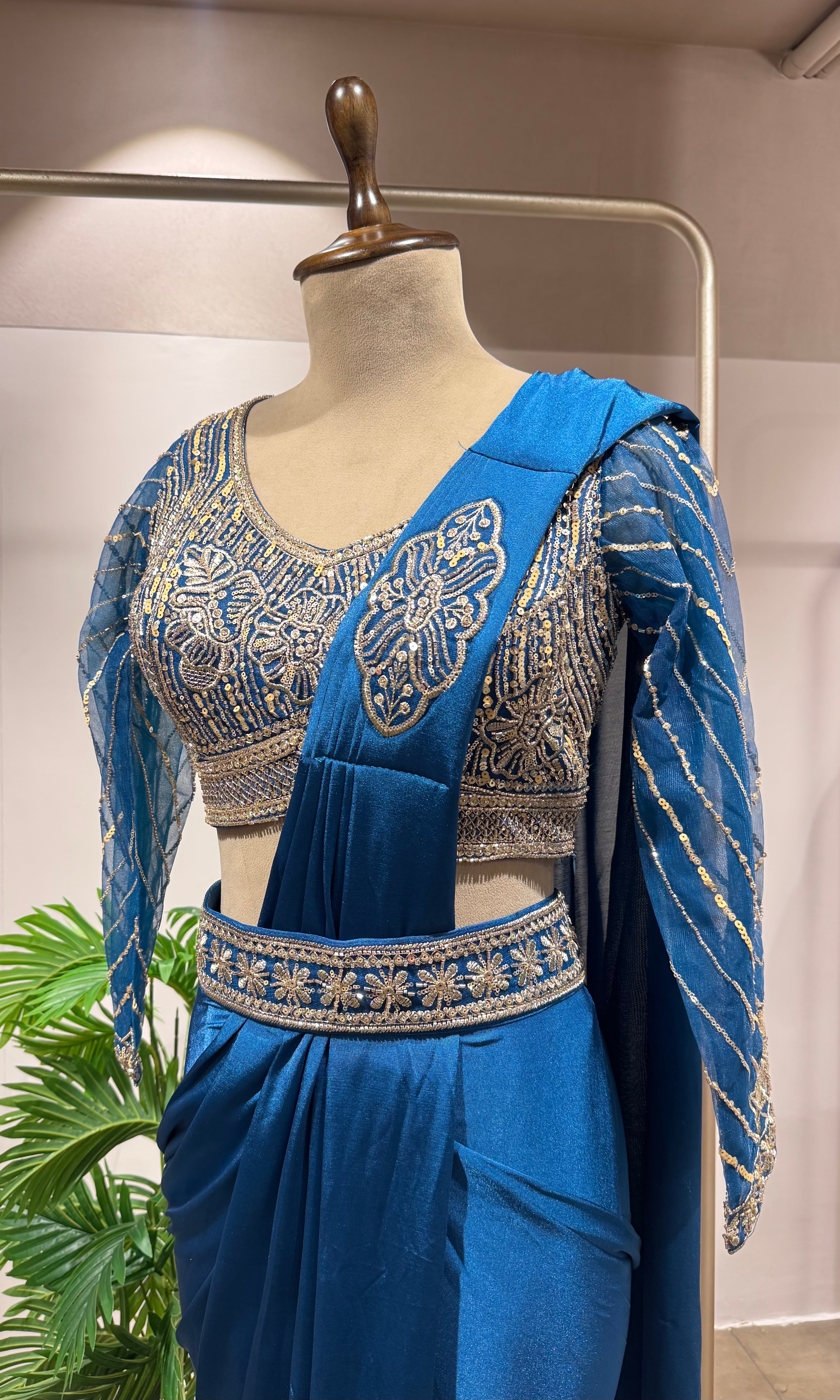BLUE DRAPE SAREE WITH ETHNIC BLOUSE