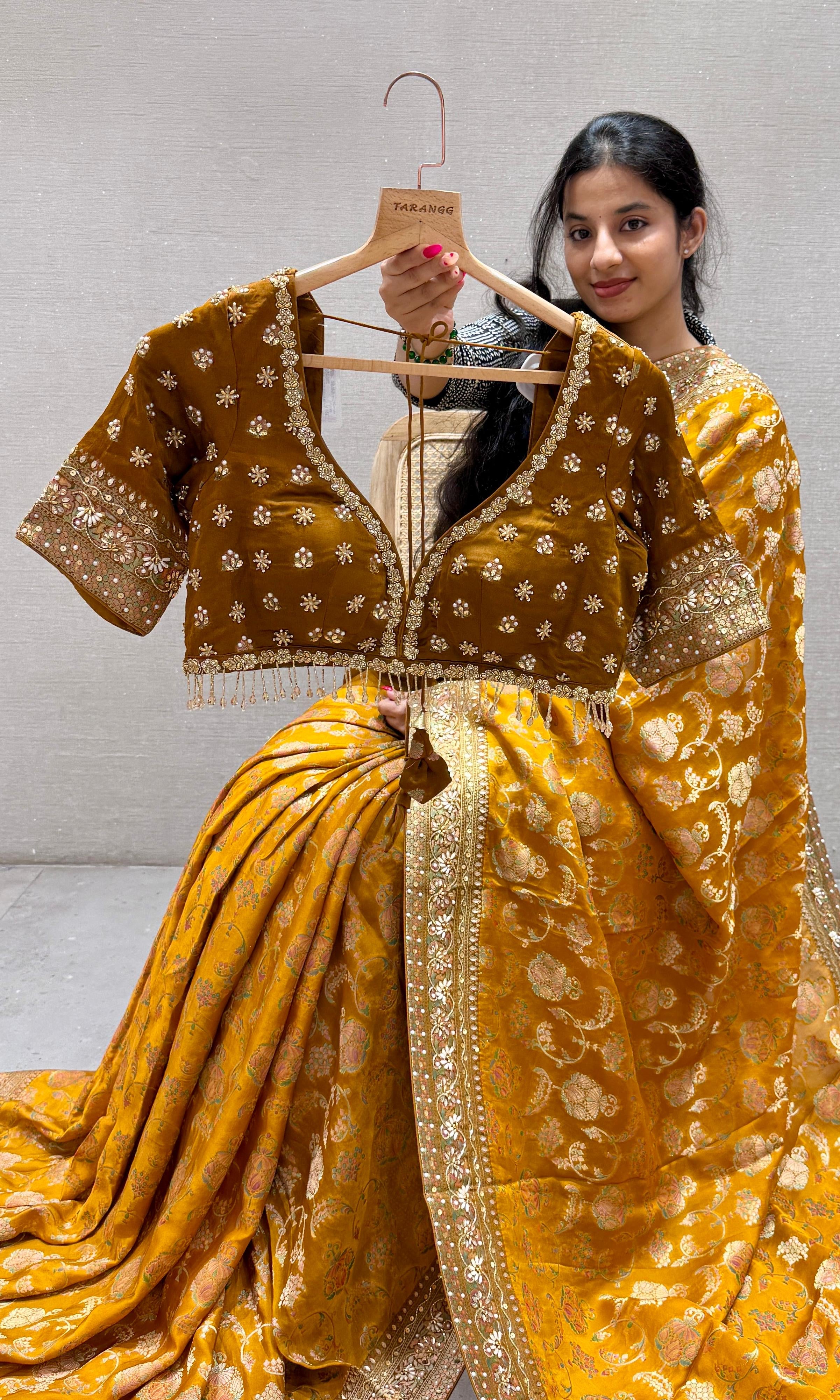 Golden Brown Banarasi saree with ready blouse