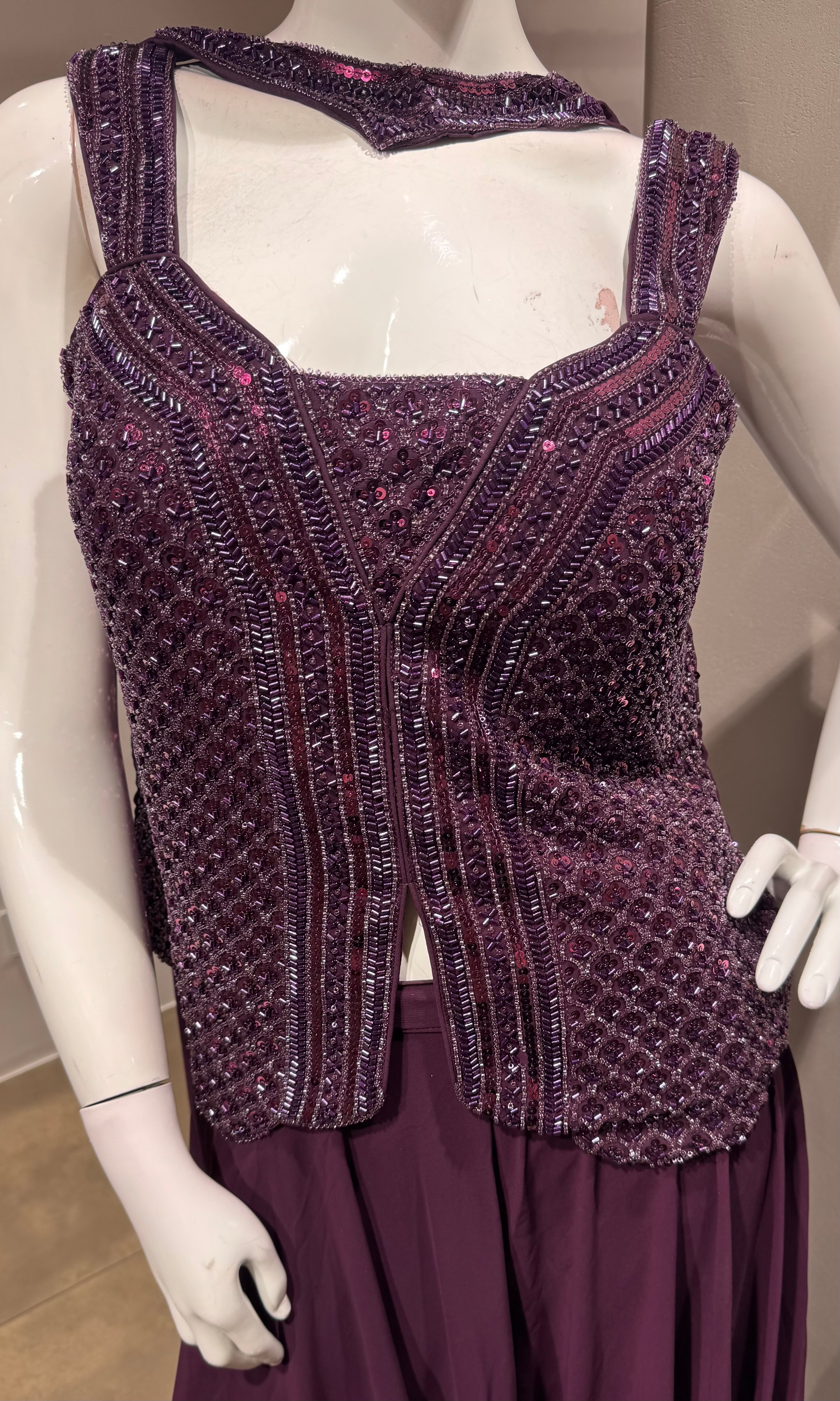 Wine Purple Sequins Embroidered palazzo set