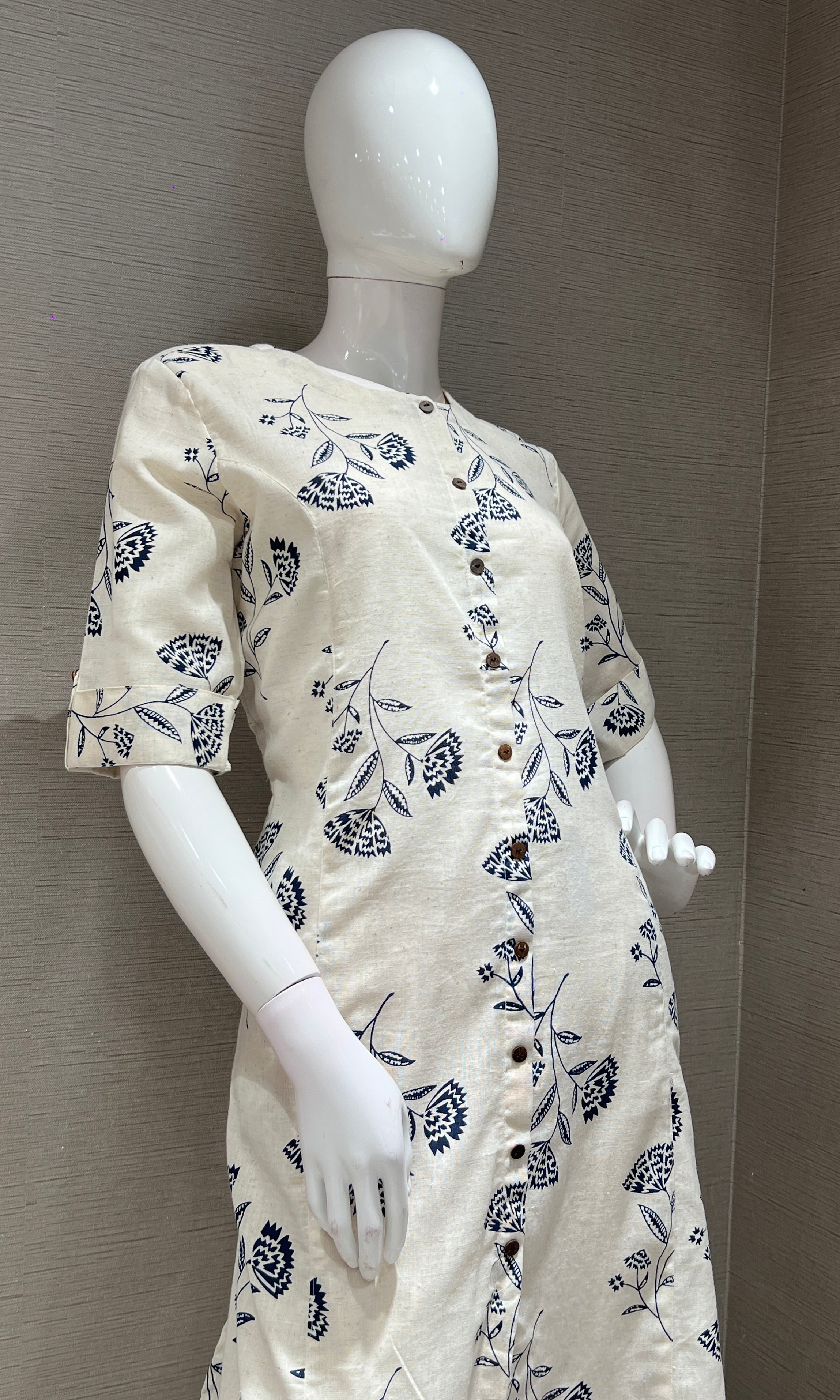 Navy blue FLORAL KURTI WITH BOTTOM
