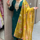 Emerald green with yellow organza dupatta kurta set