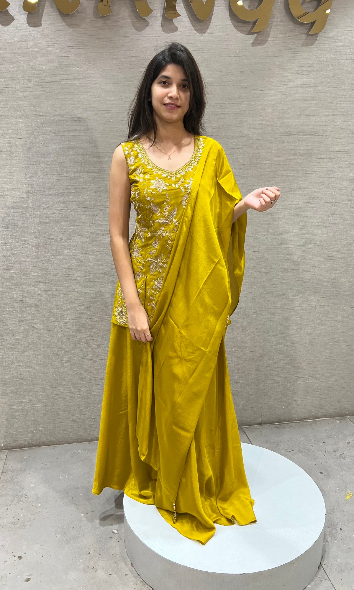 Mustard Yellow Silk Flared Palazzo set with Dupatta